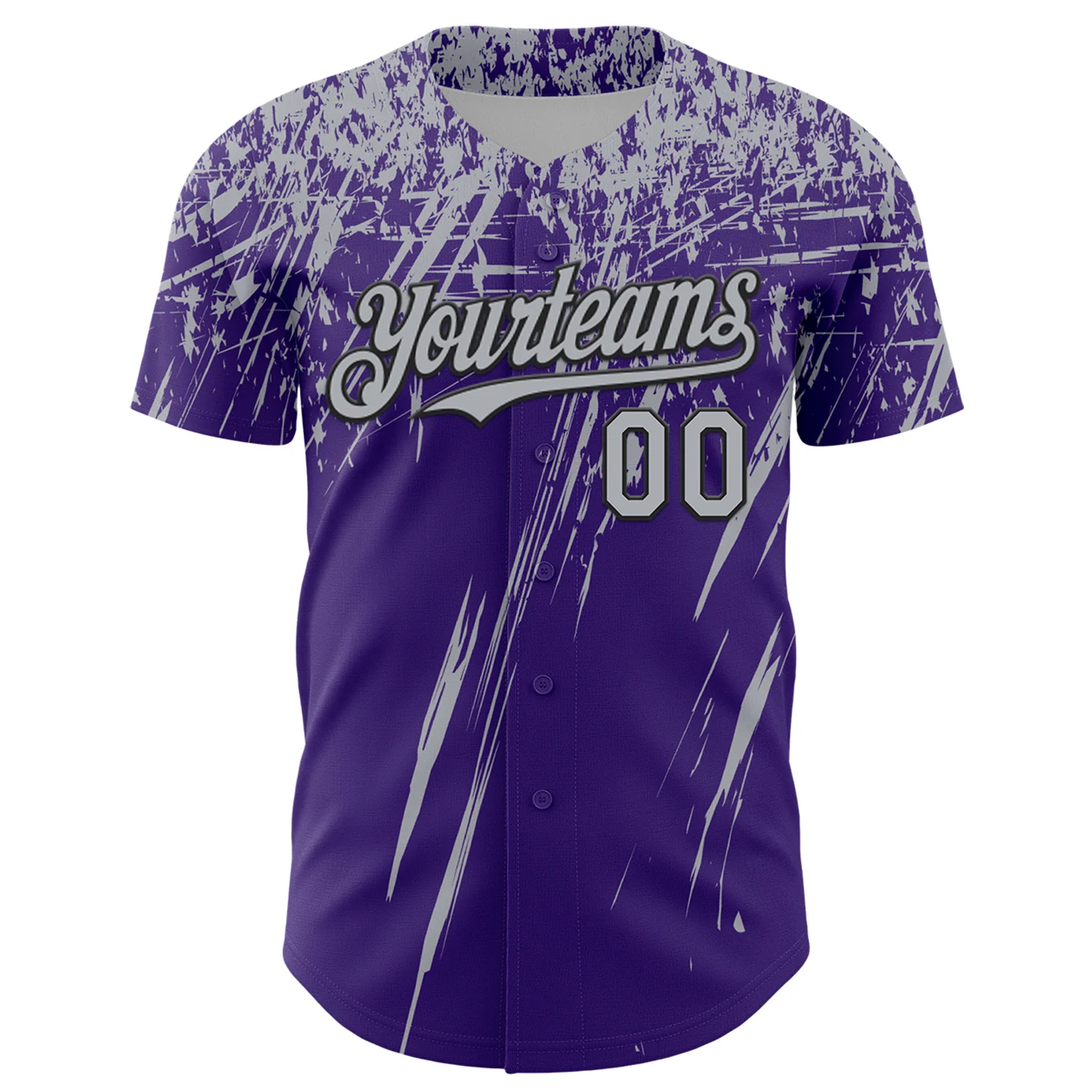 Custom Purple Gray-Black Distressed Scratch Brush Stroke Authentic Baseball Jersey - Image 2