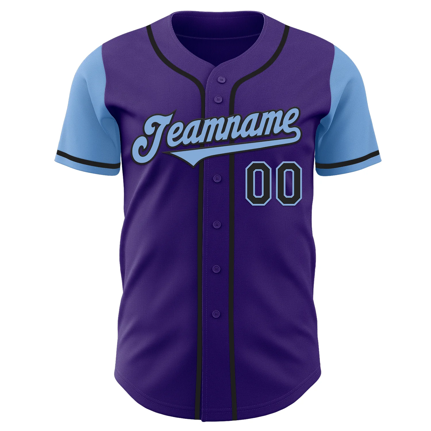 Custom Purple Light Blue-Black Authentic Two Tone Baseball Jersey - Image 2