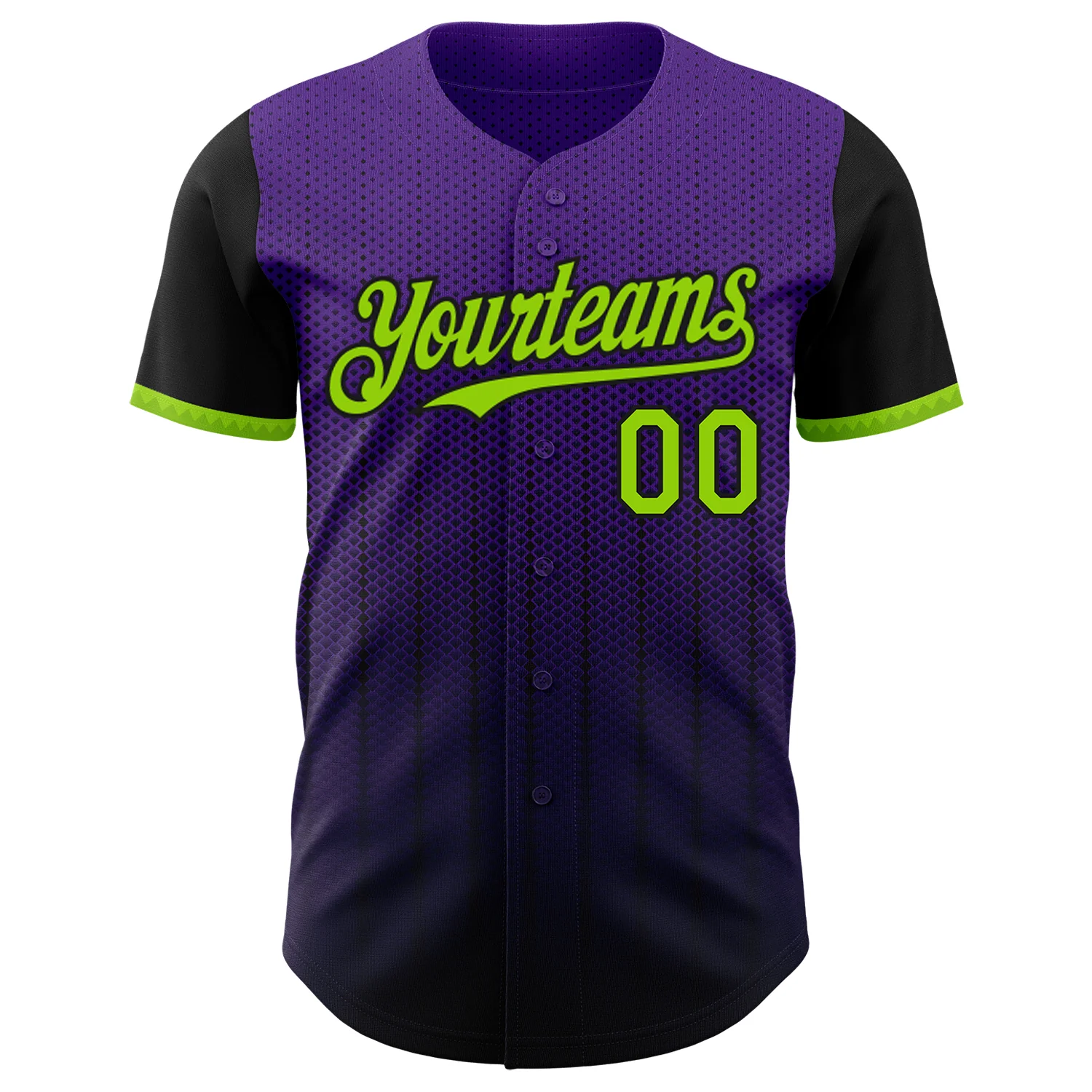 Custom Purple Neon Green-Black 3D Pattern Design Gradient Geometric Shape Authentic Baseball Jersey - Image 2