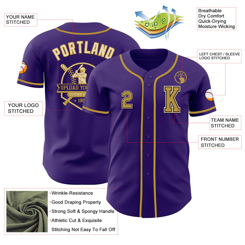Custom Purple Old Gold Black-Cream Authentic Baseball Jersey - Image 6