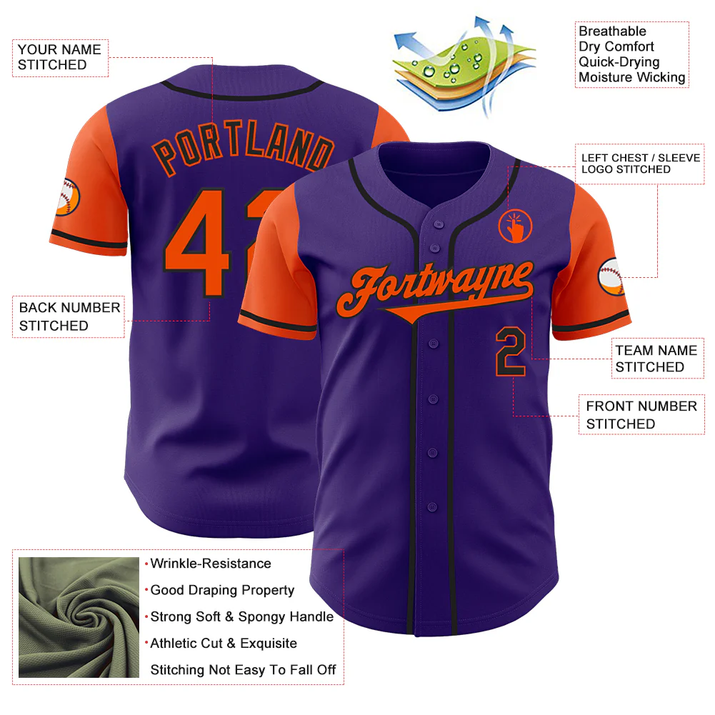 Custom Purple Orange-Black Authentic Two Tone Baseball Jersey - Image 3