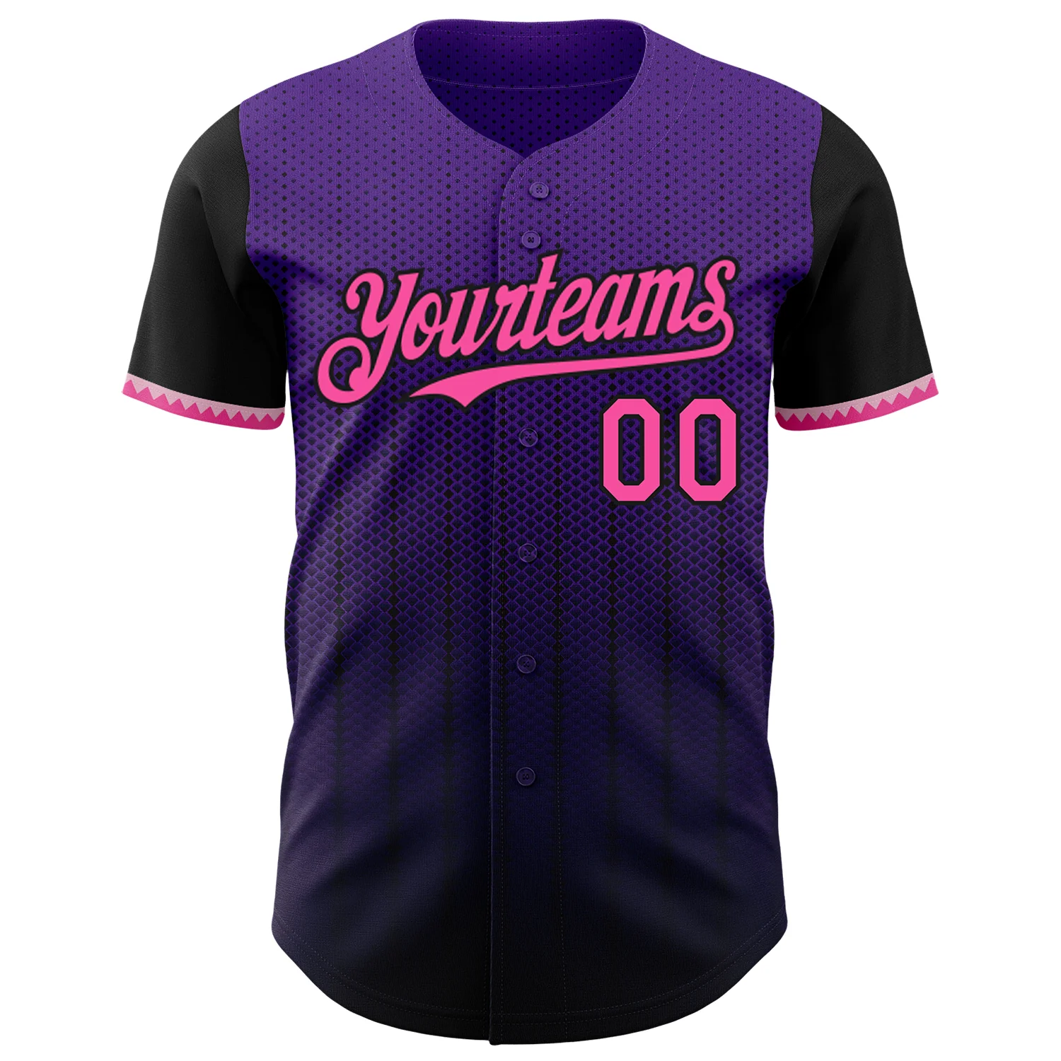 Custom Purple Pink-Black 3D Pattern Design Gradient Geometric Shape Authentic Baseball Jersey - Image 2