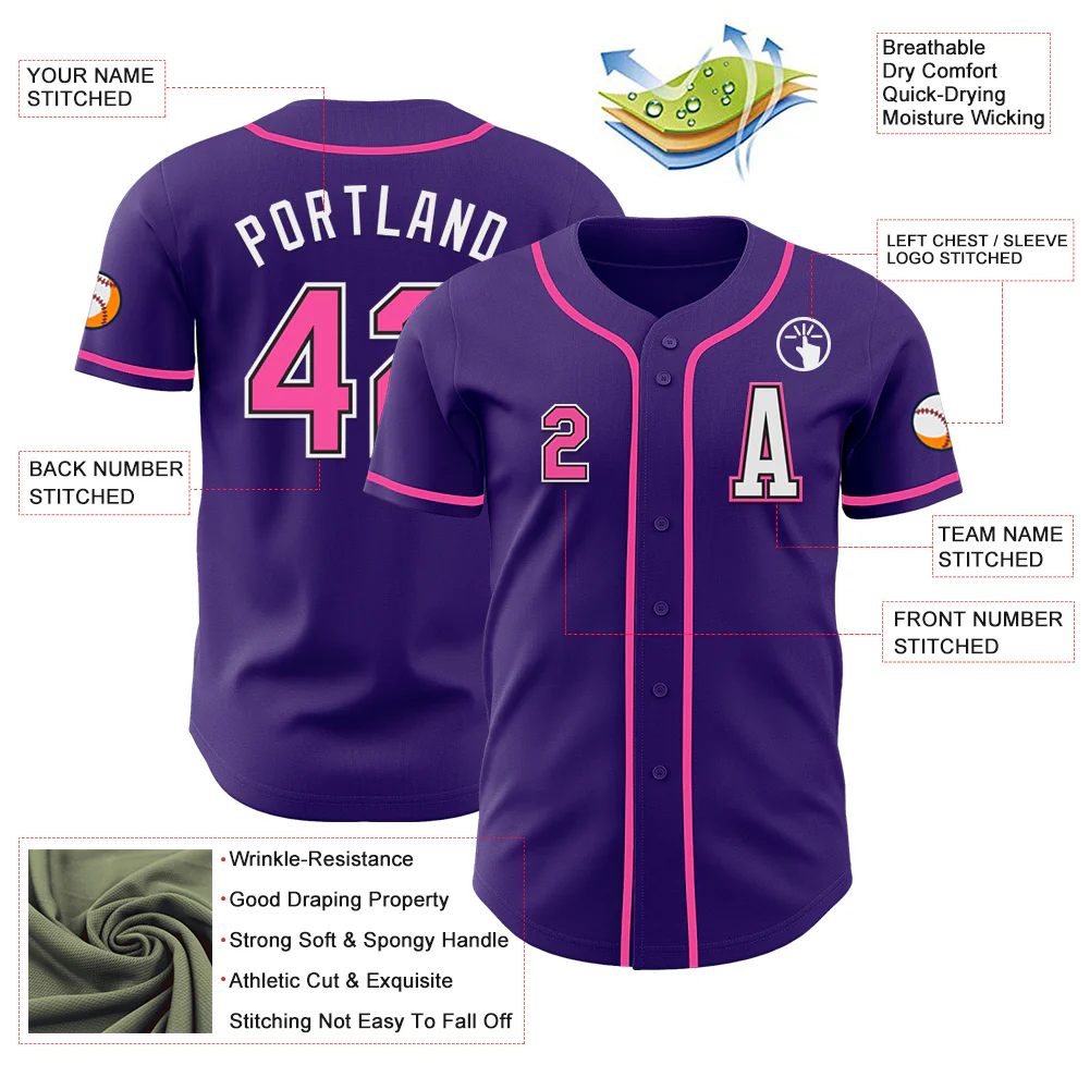 Custom Purple Pink-Black Authentic Baseball Jersey - Image 2