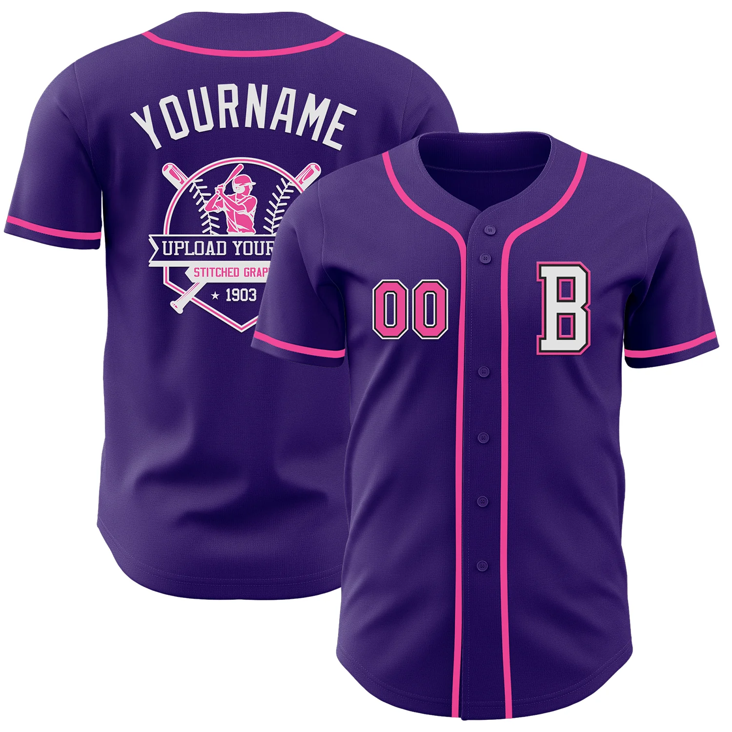 Custom Purple Pink-Black Authentic Baseball Jersey - Image 5