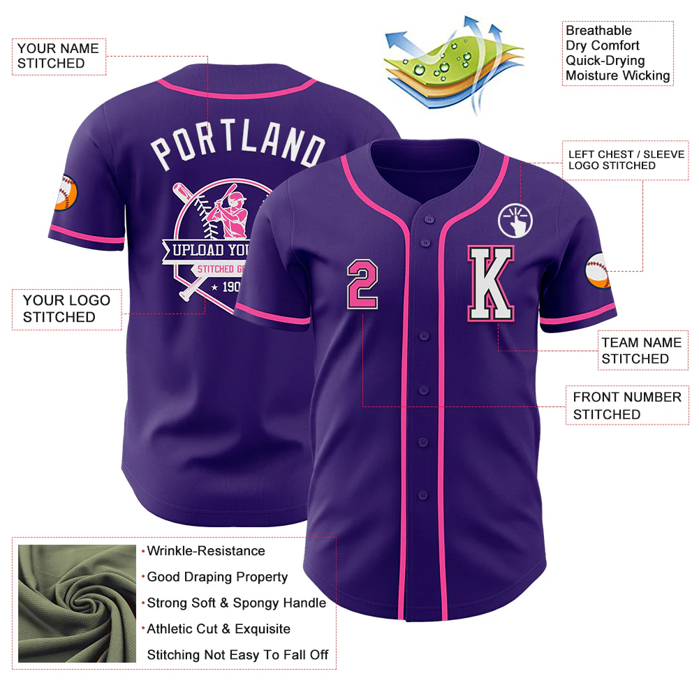Custom Purple Pink-Black Authentic Baseball Jersey - Image 6