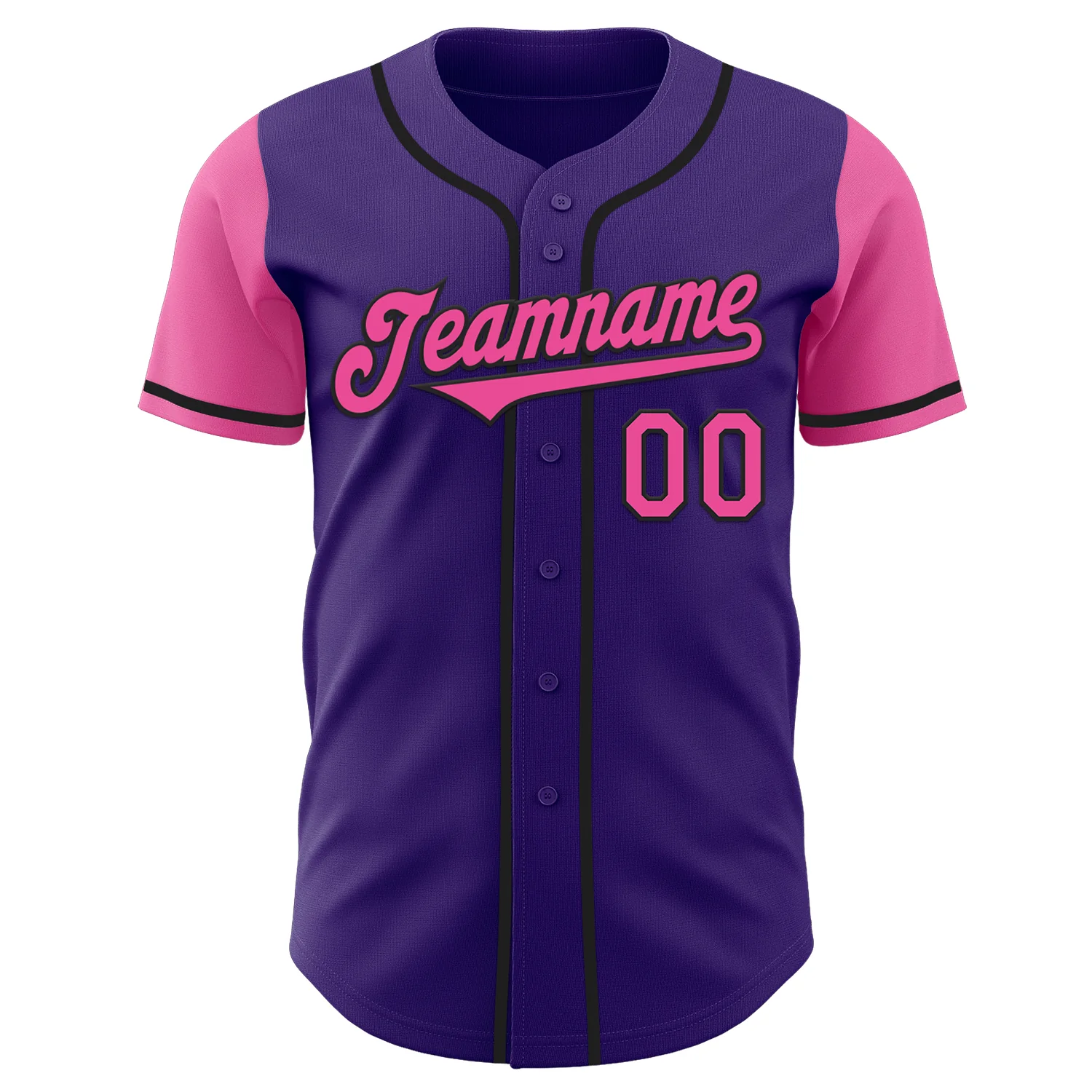 Custom Purple Pink-Black Authentic Two Tone Baseball Jersey - Image 2