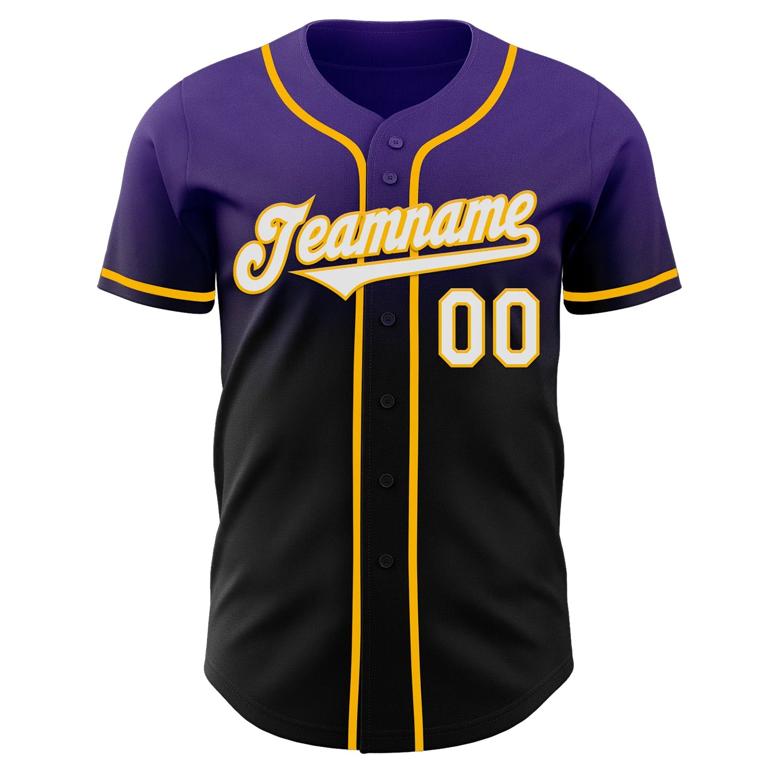 Custom Purple Black-Gold Authentic Fade Fashion Baseball Jersey - Image 2