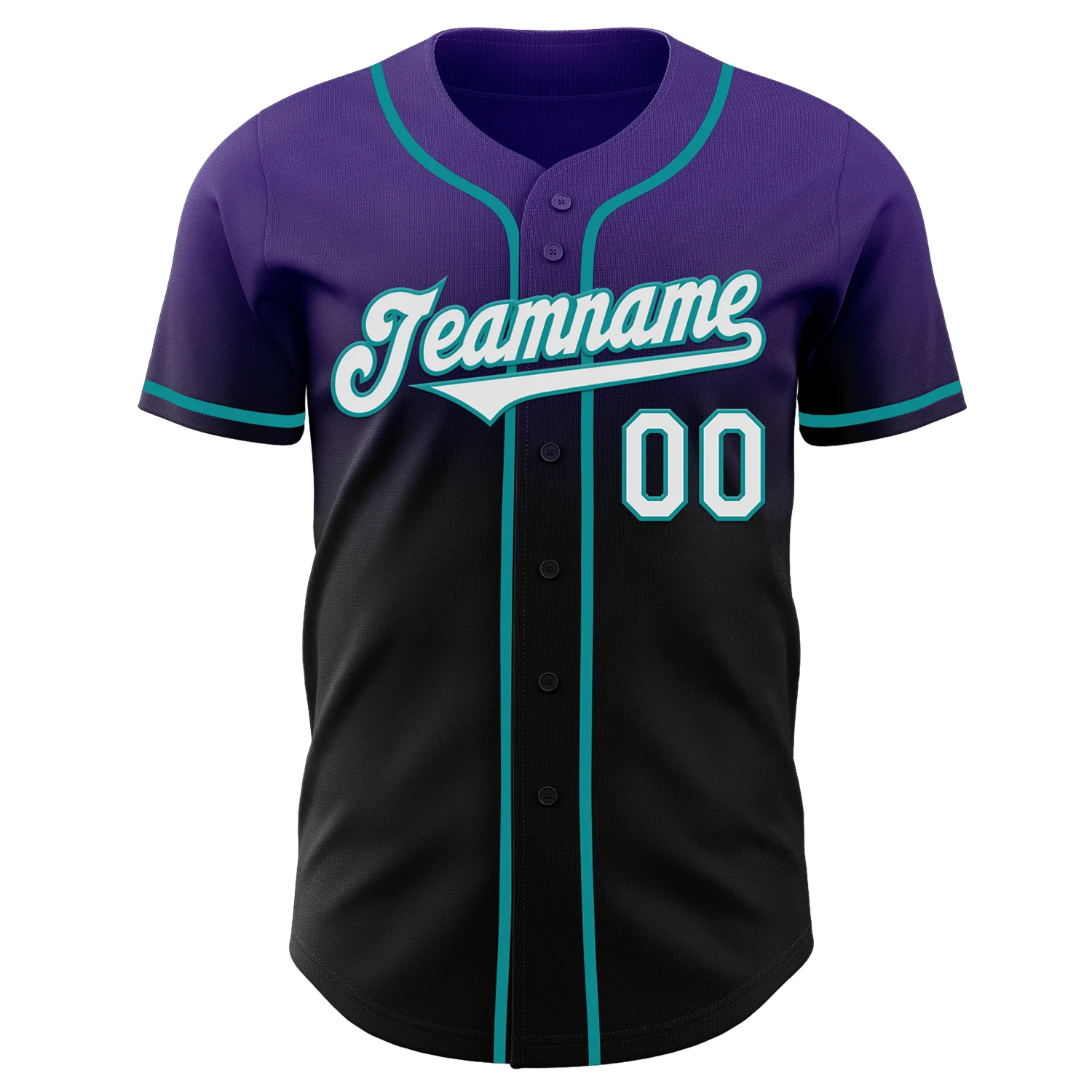 Custom Purple Black-Teal Authentic Fade Fashion Baseball Jersey - Image 2
