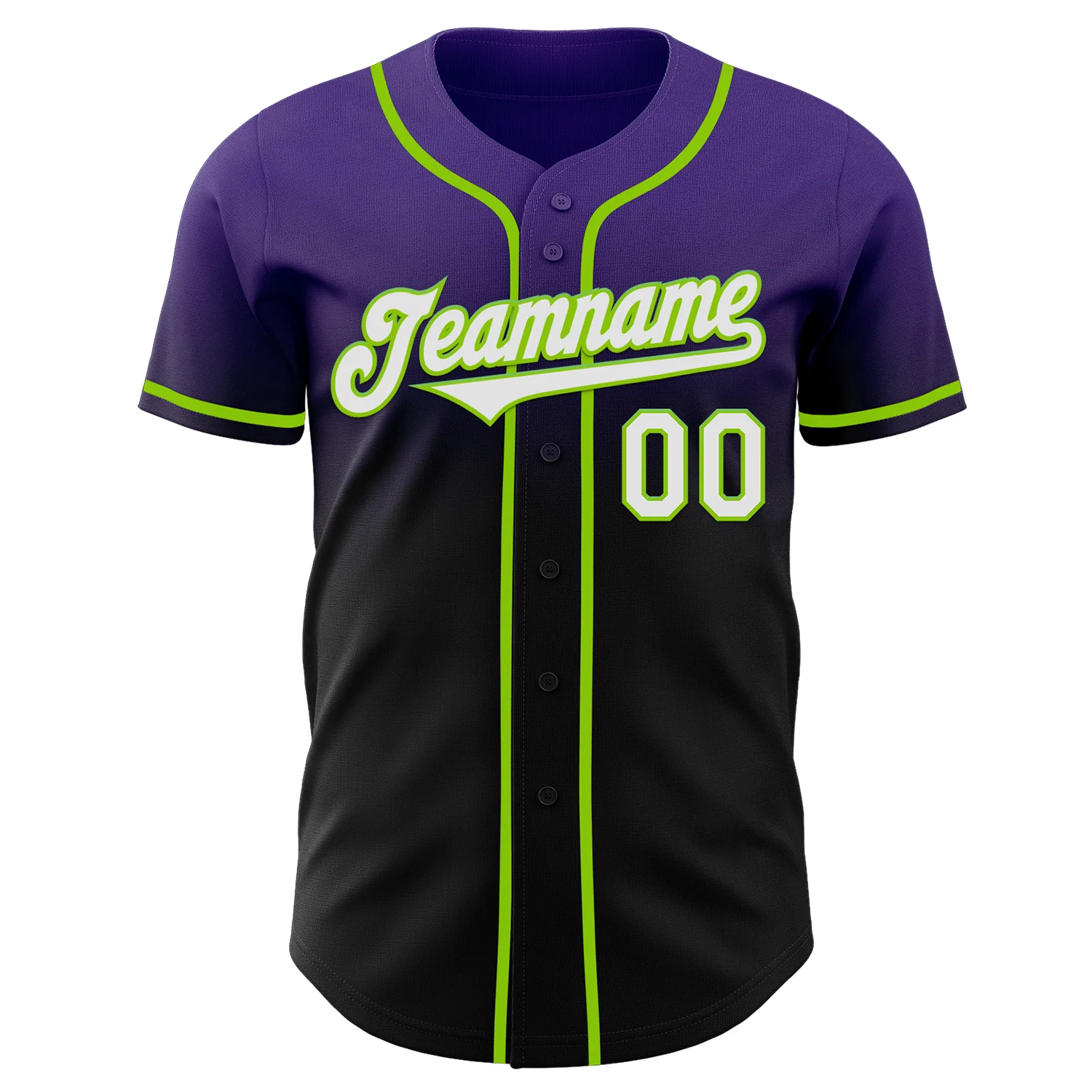 Custom Purple Black-Neon Green Authentic Fade Fashion Baseball Jersey - Image 2