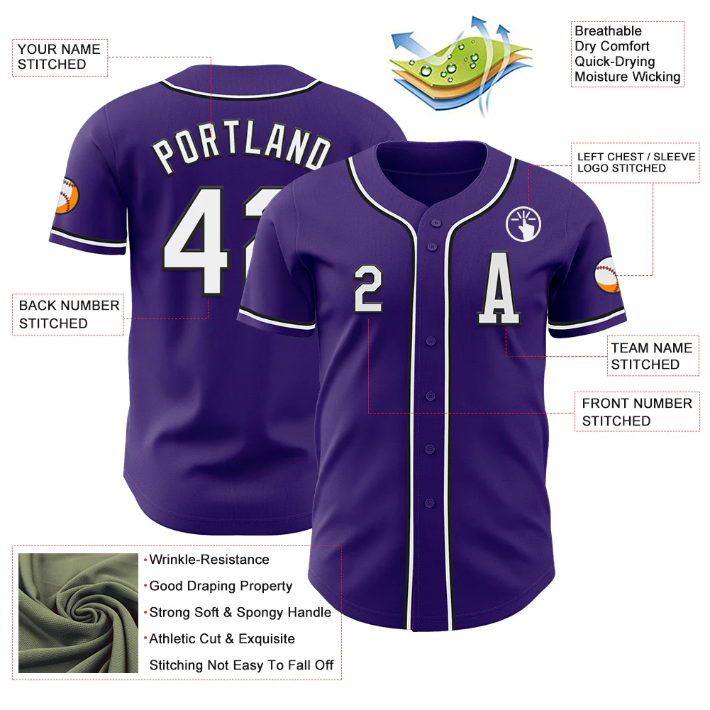 Custom Purple White-Black Authentic Baseball Jersey - Image 2