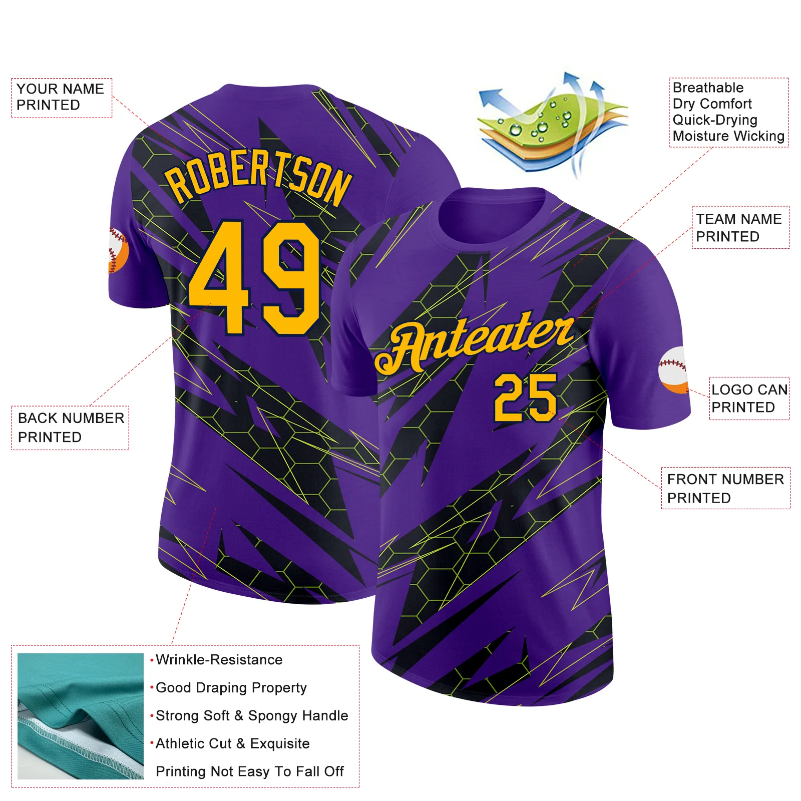 Custom Purple Gold Black-Navy 3D Esports Performance T-Shirt - Image 2