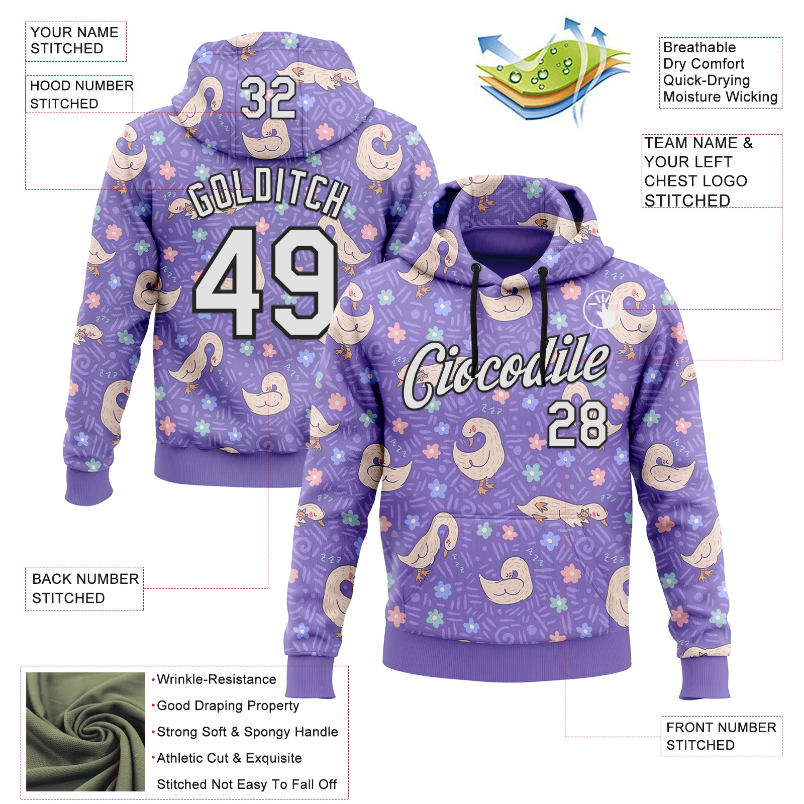 Custom Stitched Purple White-Black 3D Emi Bee Sleeping Geese Sports Pullover Sweatshirt Hoodie - Image 2