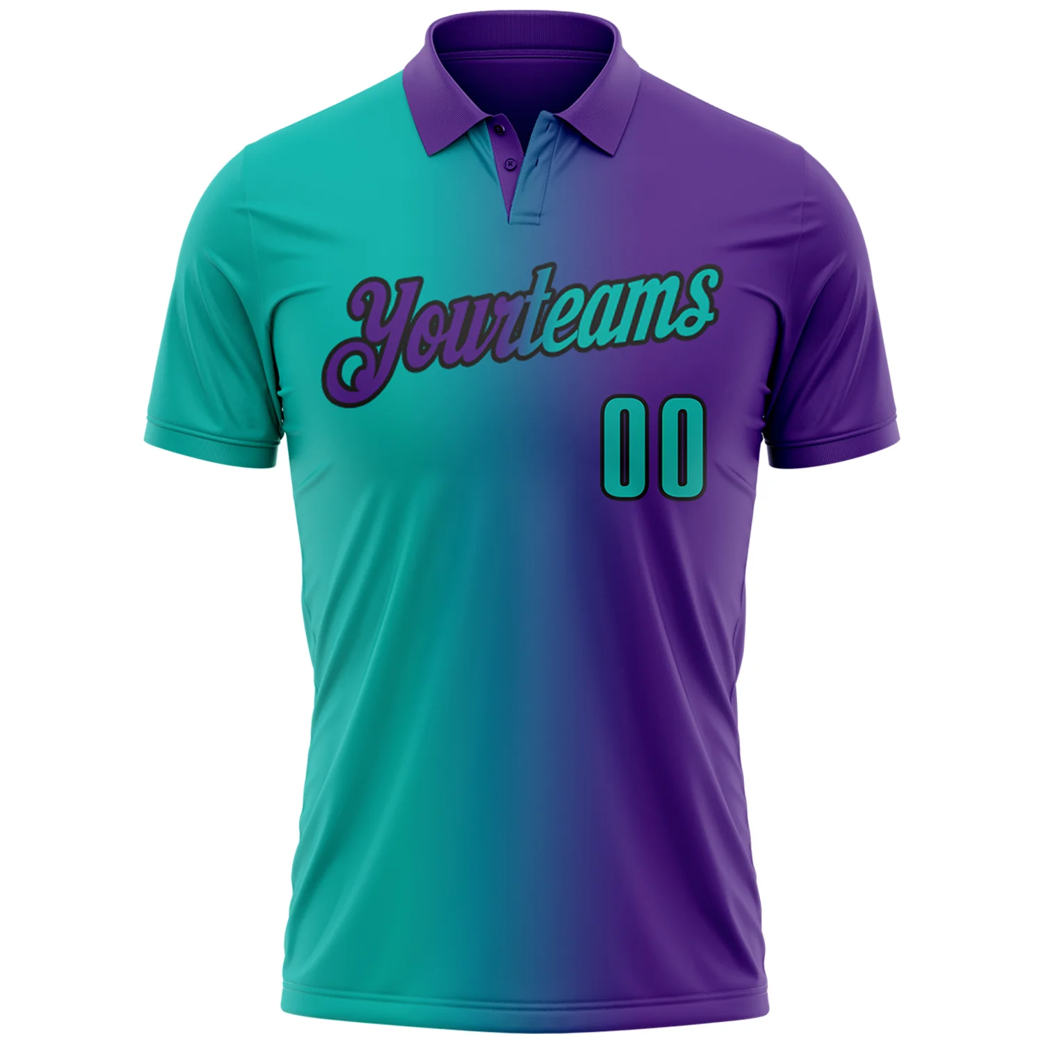 Custom Purple Aqua-Black 3D Gradient Fashion Performance Polo Shirt - Image 2