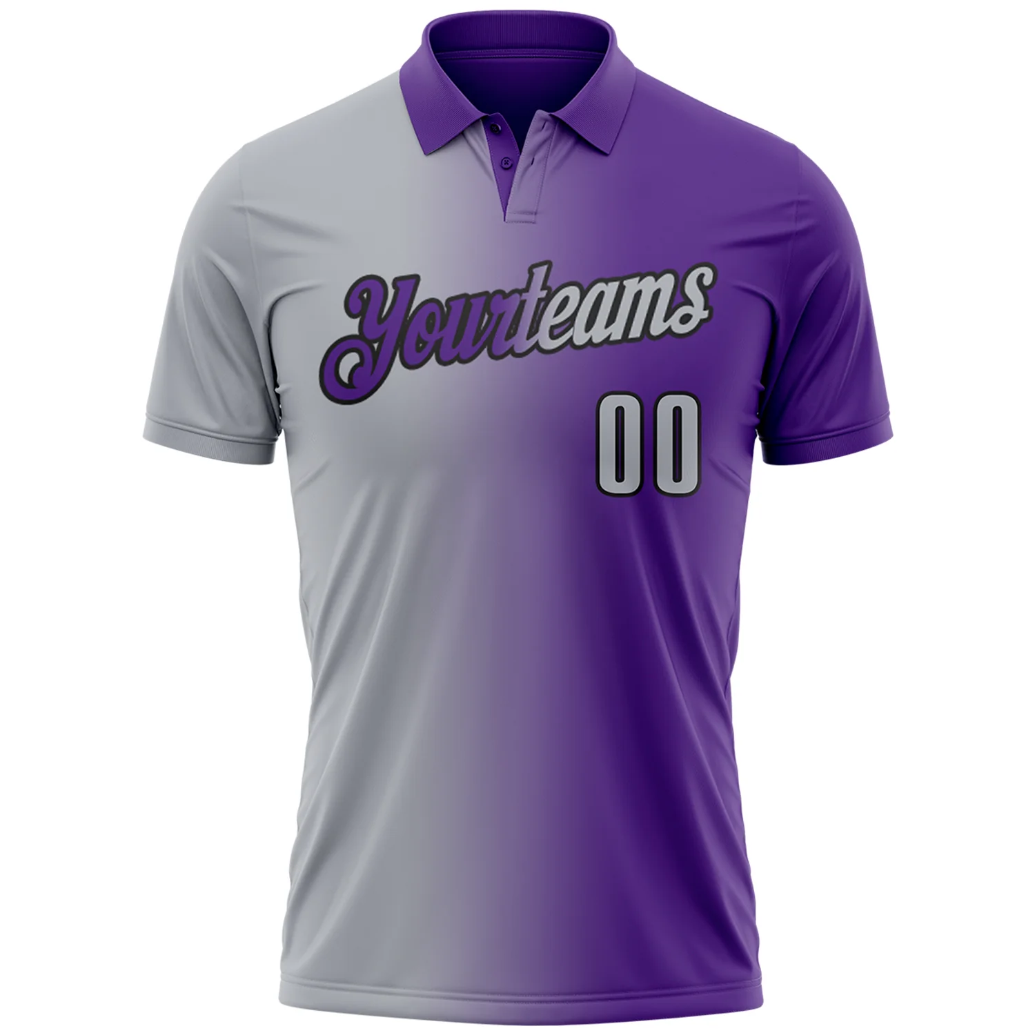 Custom Purple Gray-Black 3D Gradient Fashion Performance Polo Shirt - Image 2