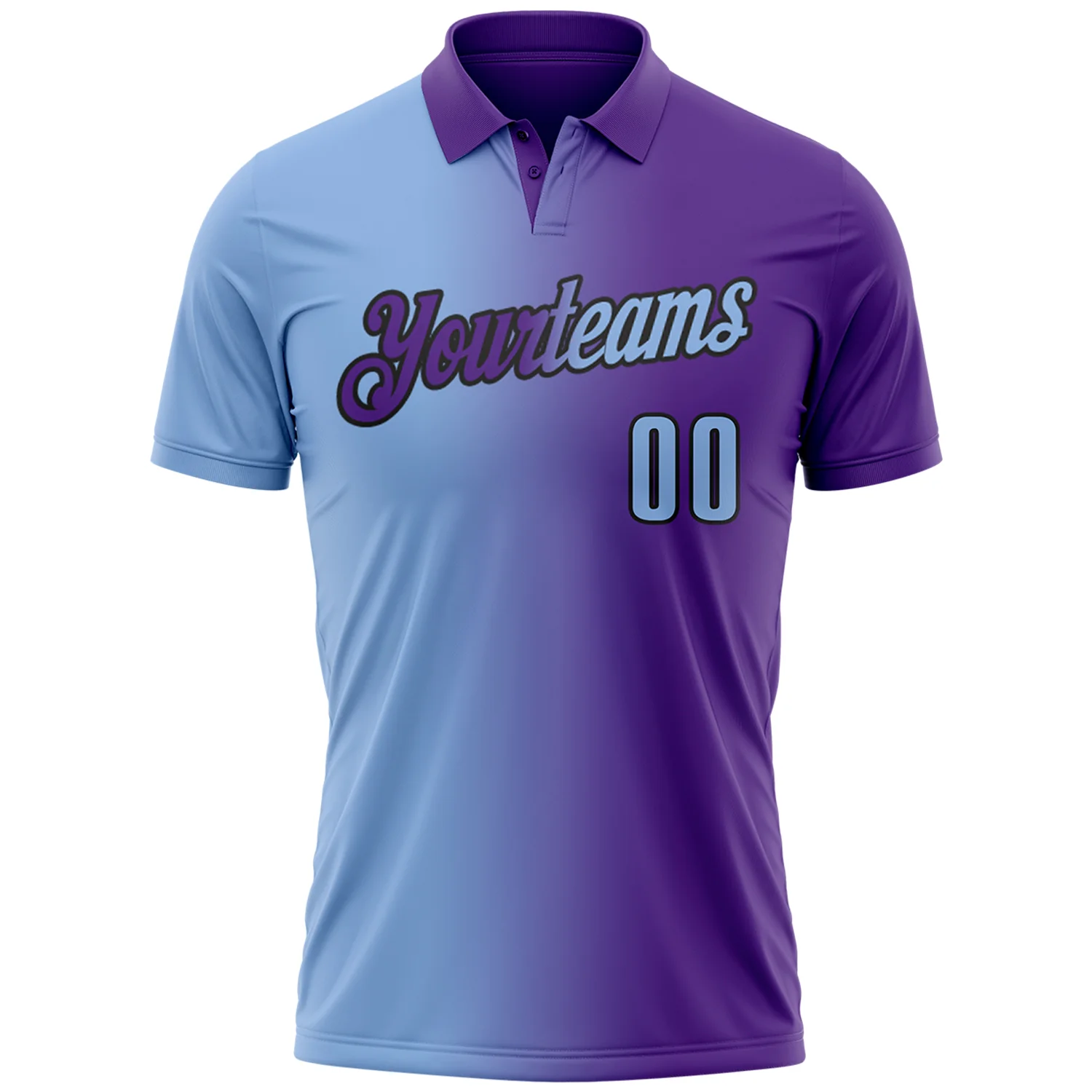 Custom Purple Light Blue-Black 3D Gradient Fashion Performance Polo Shirt - Image 2