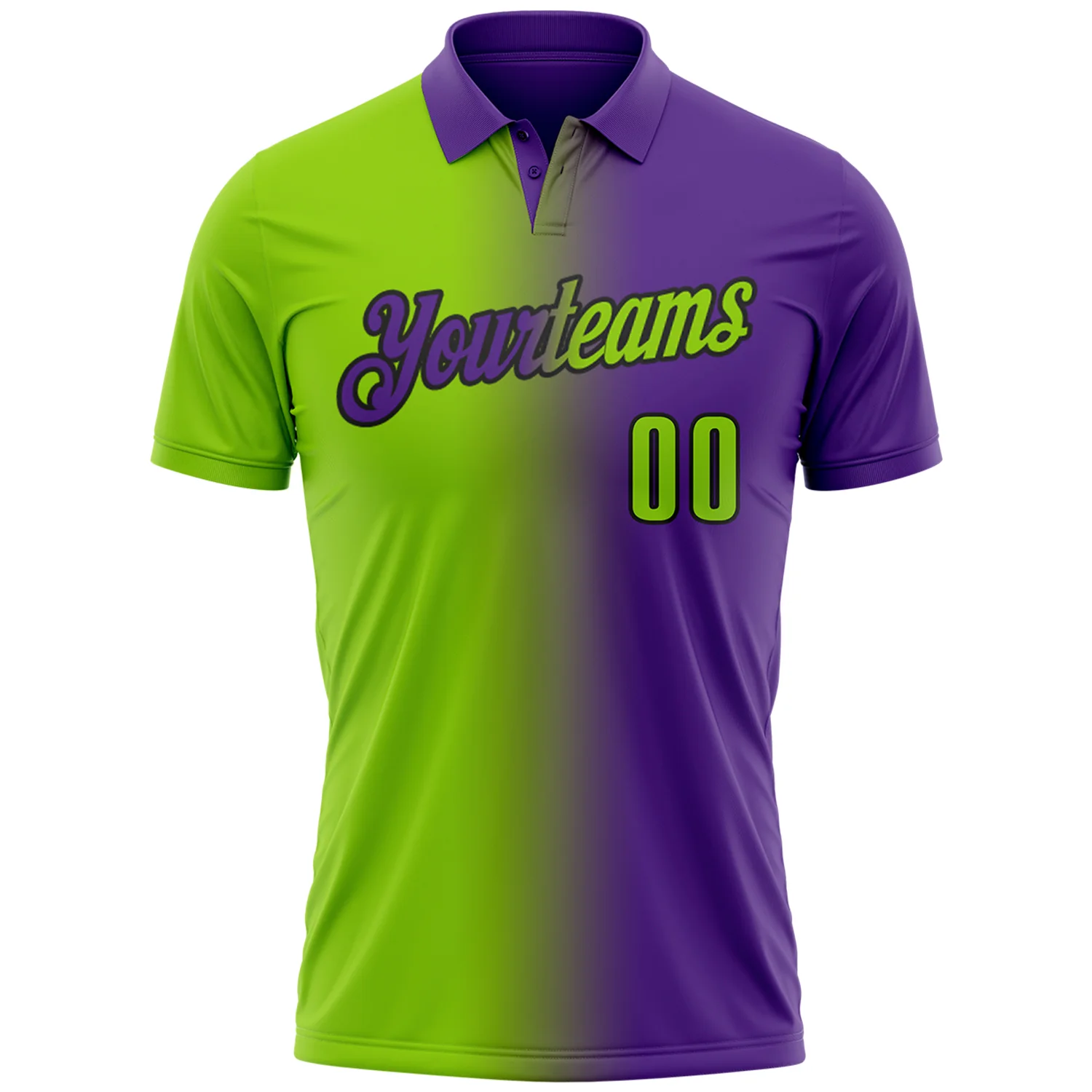 Custom Purple Neon Green-Black 3D Gradient Fashion Performance Polo Shirt - Image 2