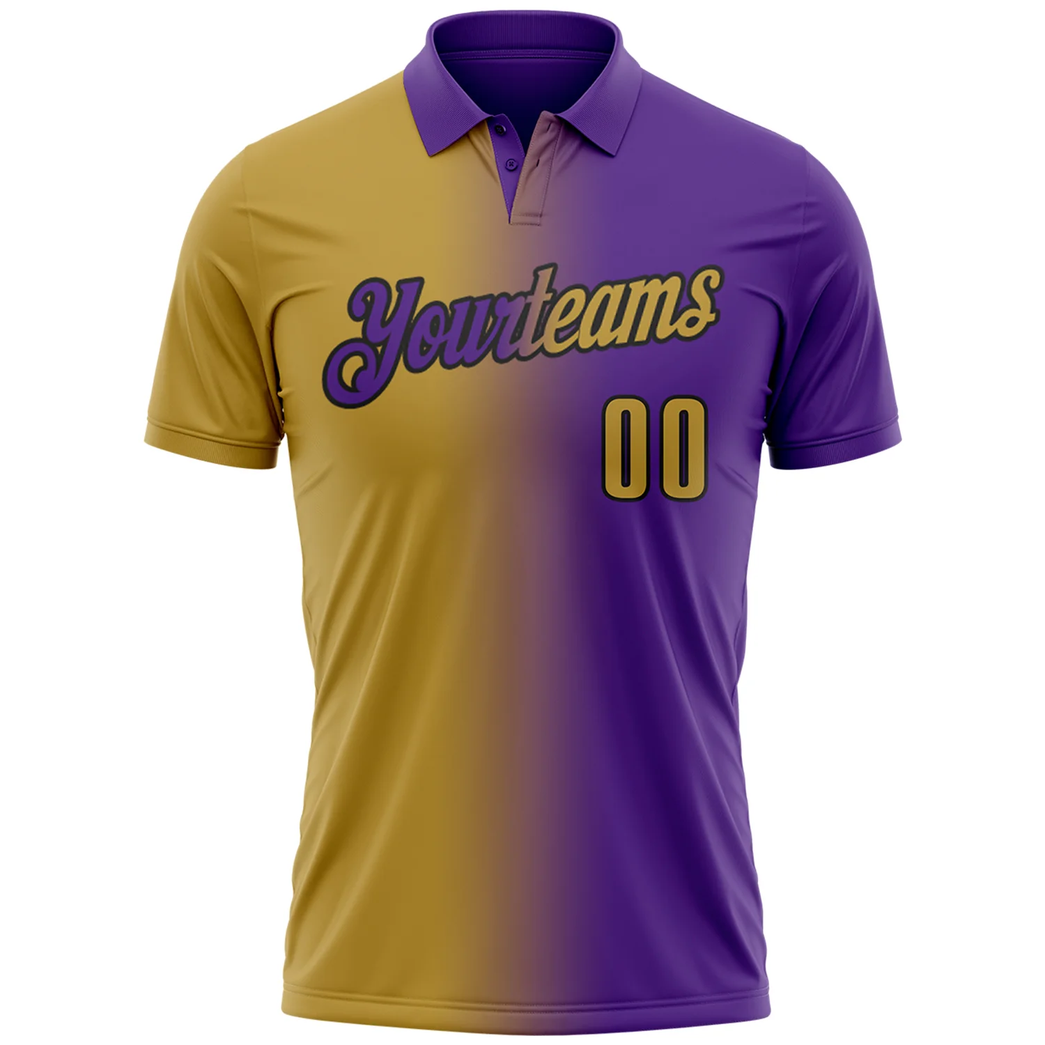 Custom Purple Old Gold-Black 3D Gradient Fashion Performance Polo Shirt - Image 2