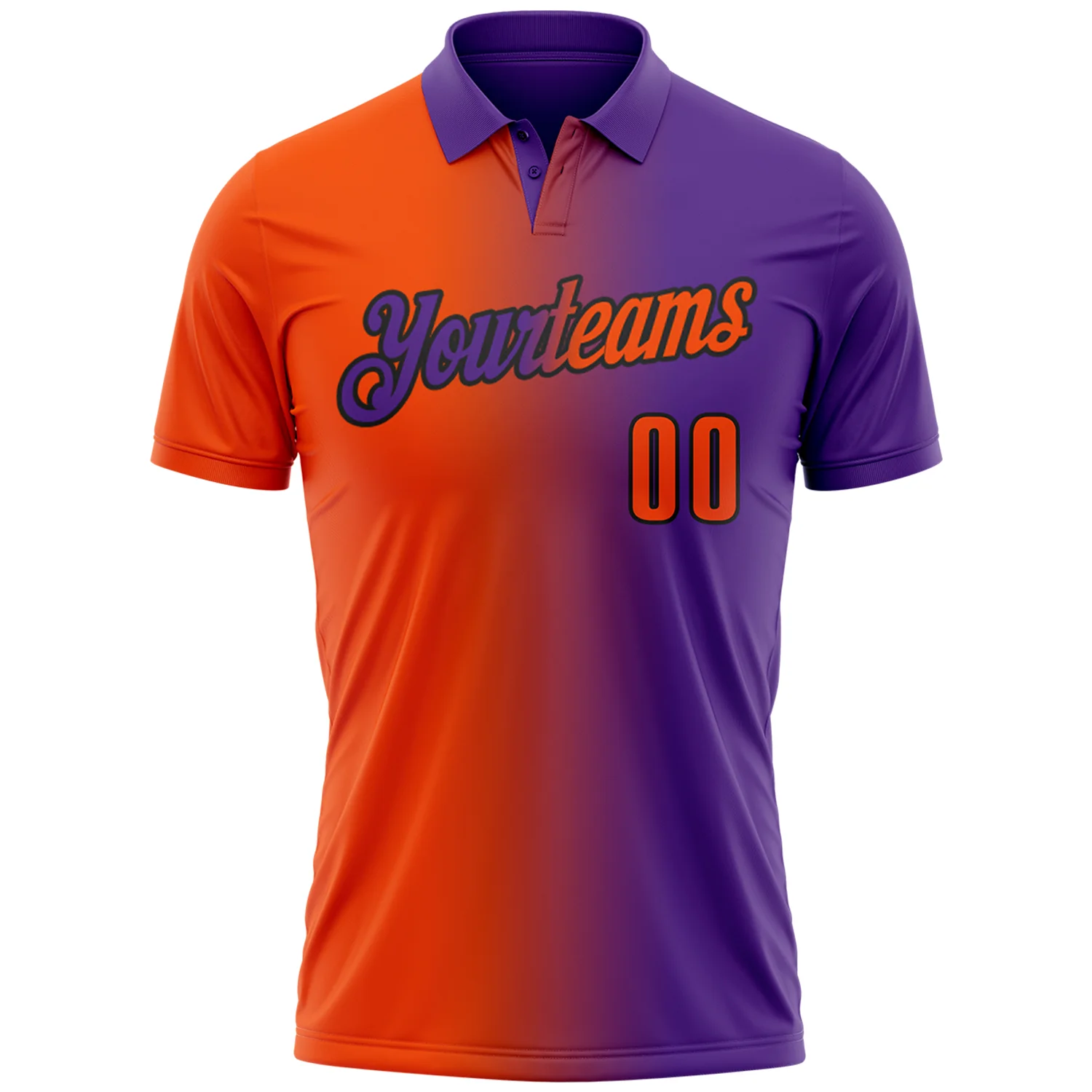 Custom Purple Orange-Black 3D Gradient Fashion Performance Polo Shirt - Image 2