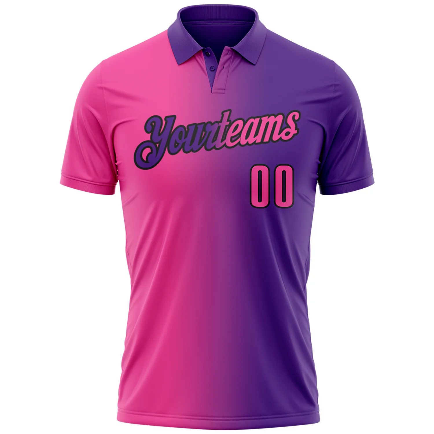 Custom Purple Pink-Black 3D Gradient Fashion Performance Polo Shirt - Image 2