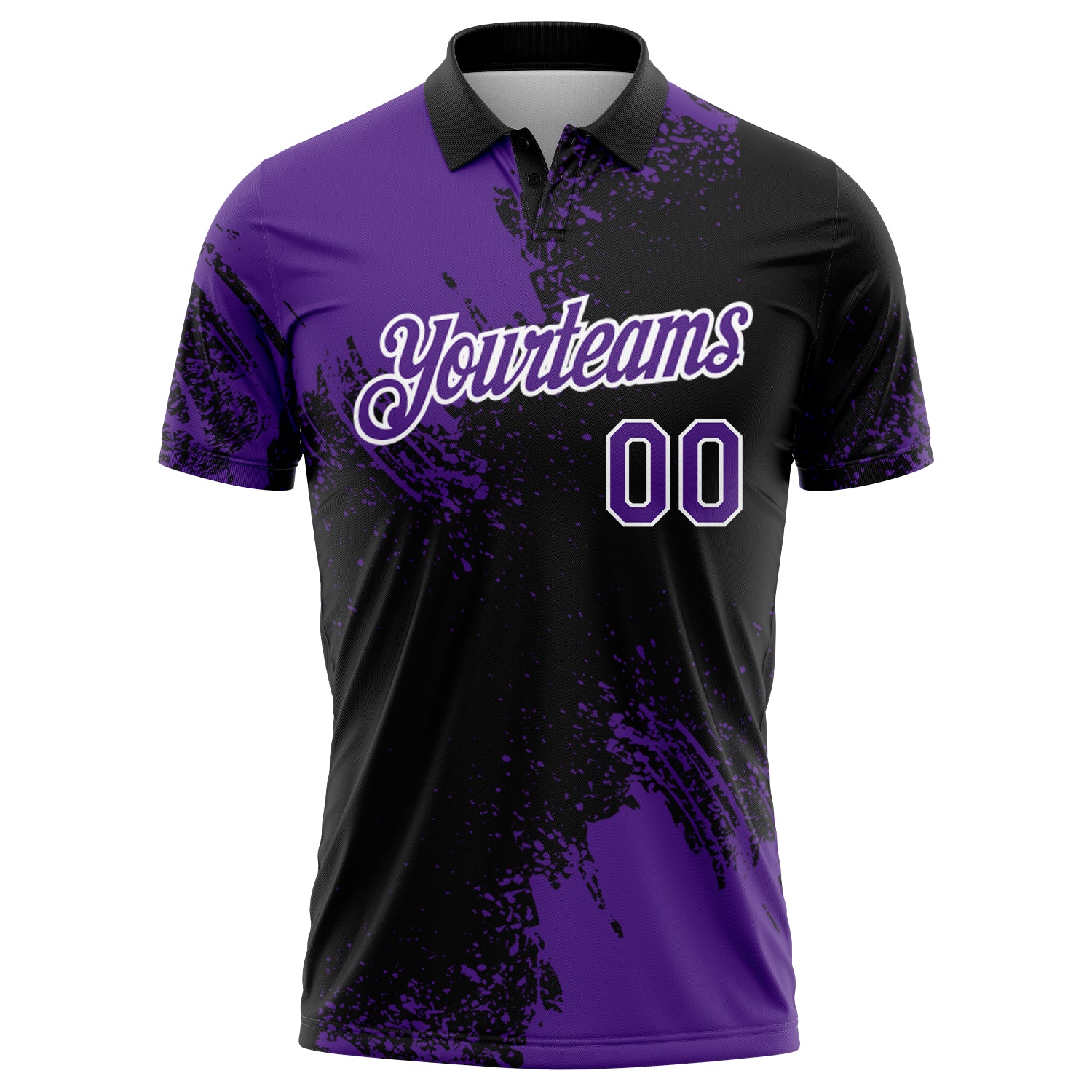 Custom Purple Black-White 3D Pattern Design Abstract Brush Stroke Performance Polo Shirt - Image 2