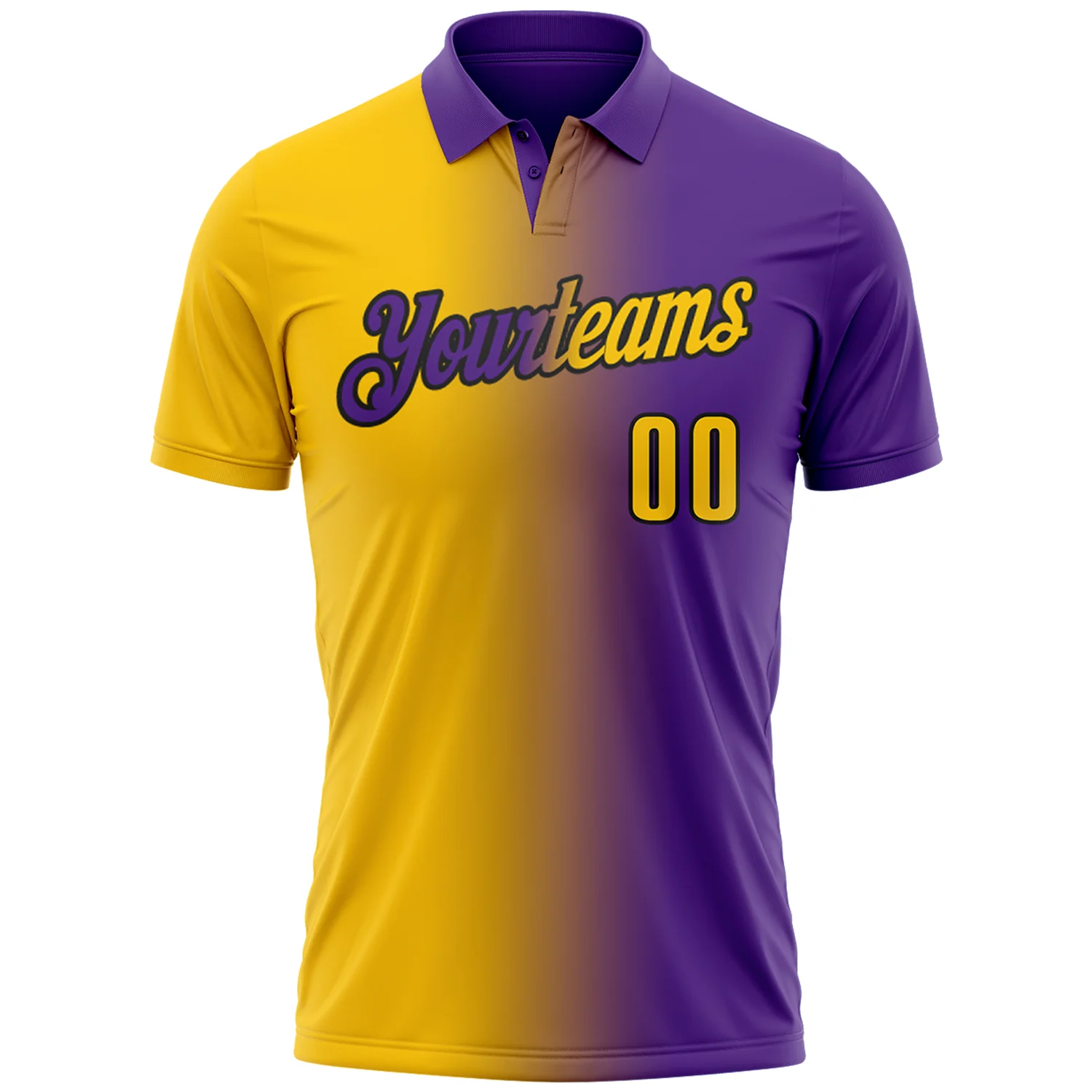 Custom Purple Yellow-Black 3D Gradient Fashion Performance Polo Shirt - Image 2
