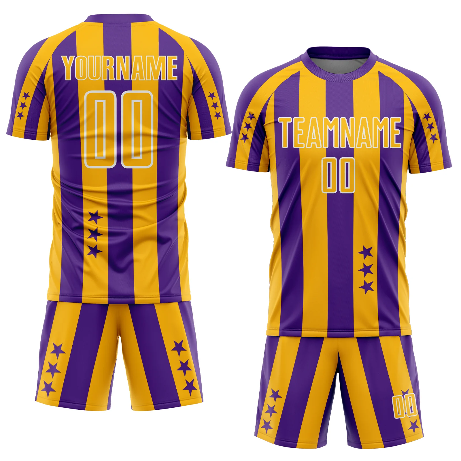 Custom Purple Gold-Black Stars And Stripes Sports Sublimation Soccer Uniform Jersey - Image 2