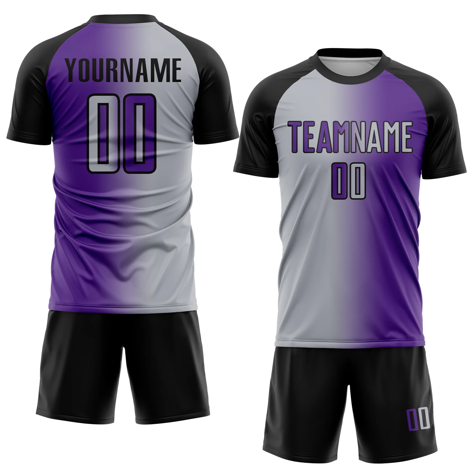 Custom Purple Gray-Black Sublimation Gradient Fashion Soccer Uniform Jersey - Image 2