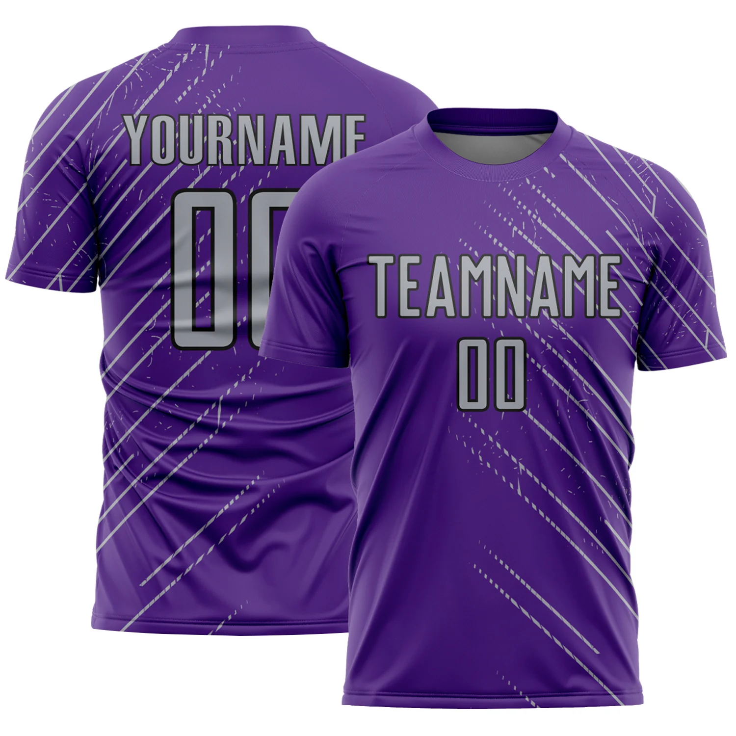 Custom Purple Gray-Black Lines Sports Sublimation Soccer Uniform Jersey