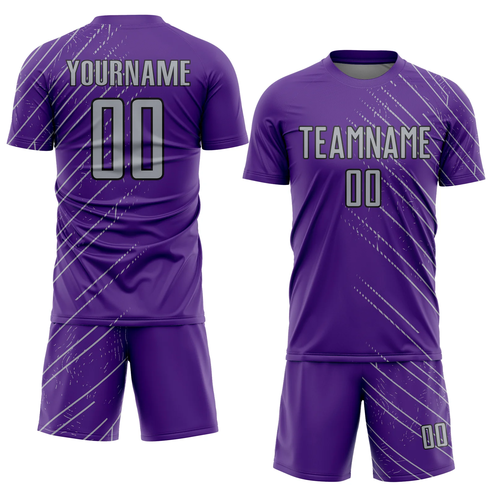 Custom Purple Gray-Black Lines Sports Sublimation Soccer Uniform Jersey - Image 2