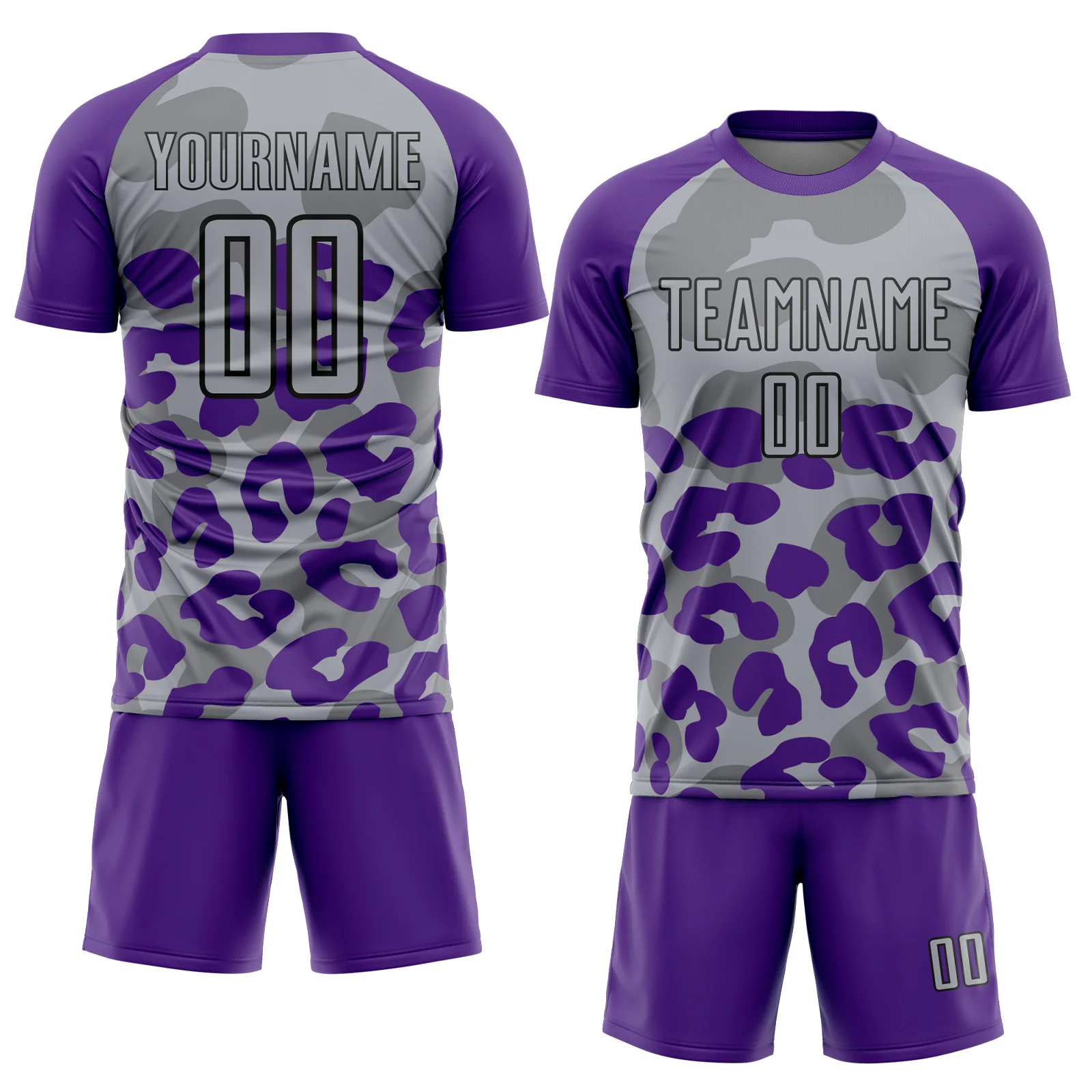 Custom Purple Gray-Black Animal Leopard Print Sports Sublimation Soccer Uniform Jersey - Image 2
