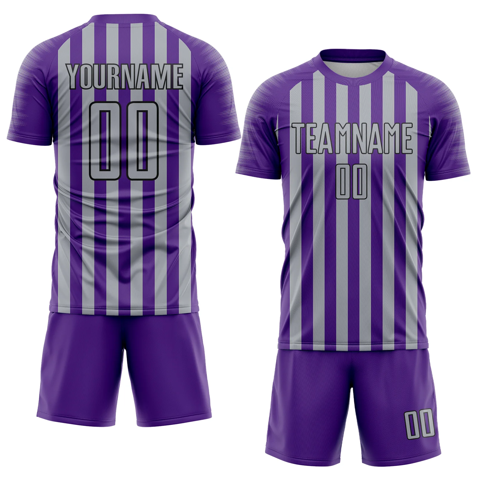 Custom Purple Gray-Black Stripe Sports Sublimation Soccer Uniform Jersey - Image 2