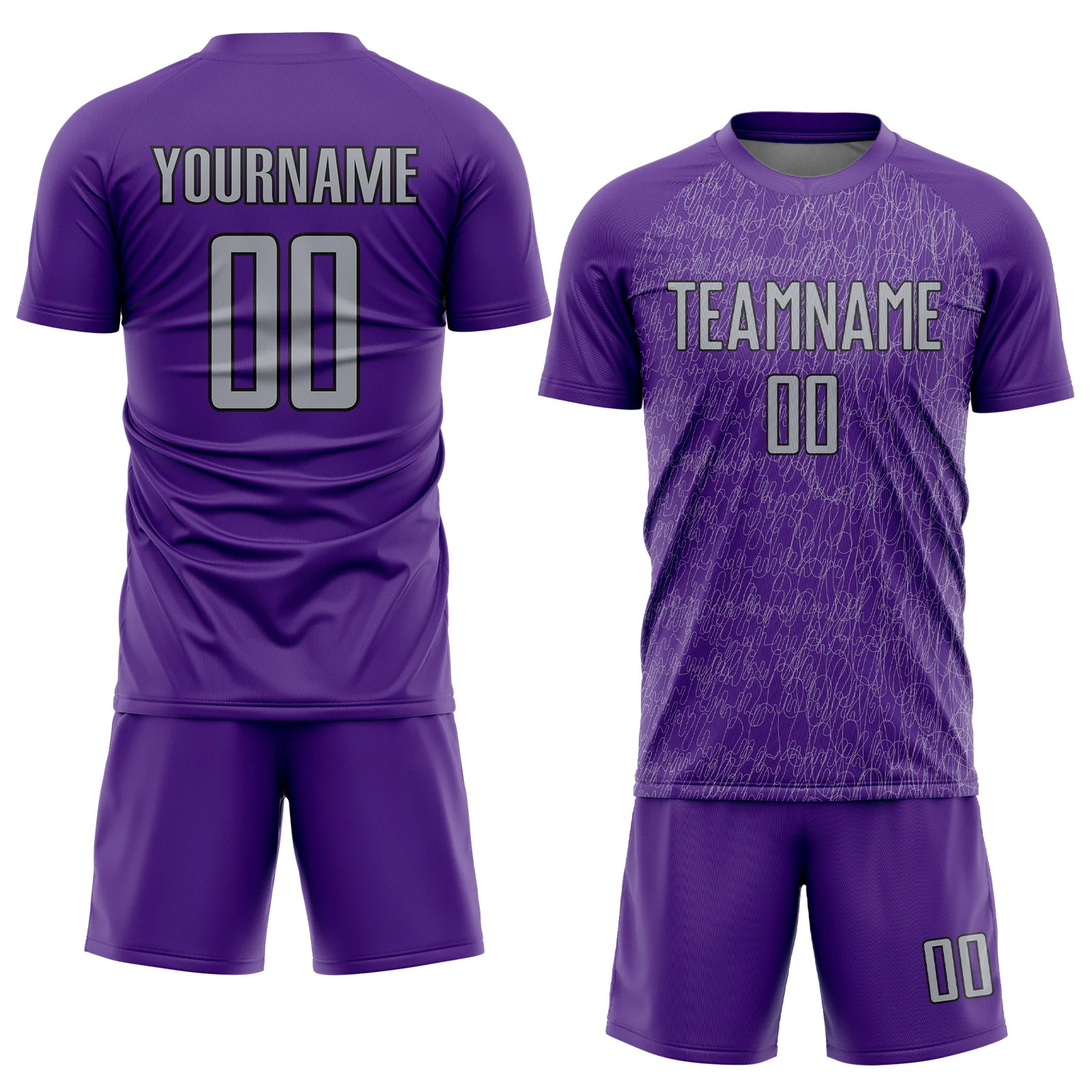 Custom Purple Gray-Black Abstract Scribble Curve Line Pattern Sports Sublimation Soccer Uniform Jersey - Image 2