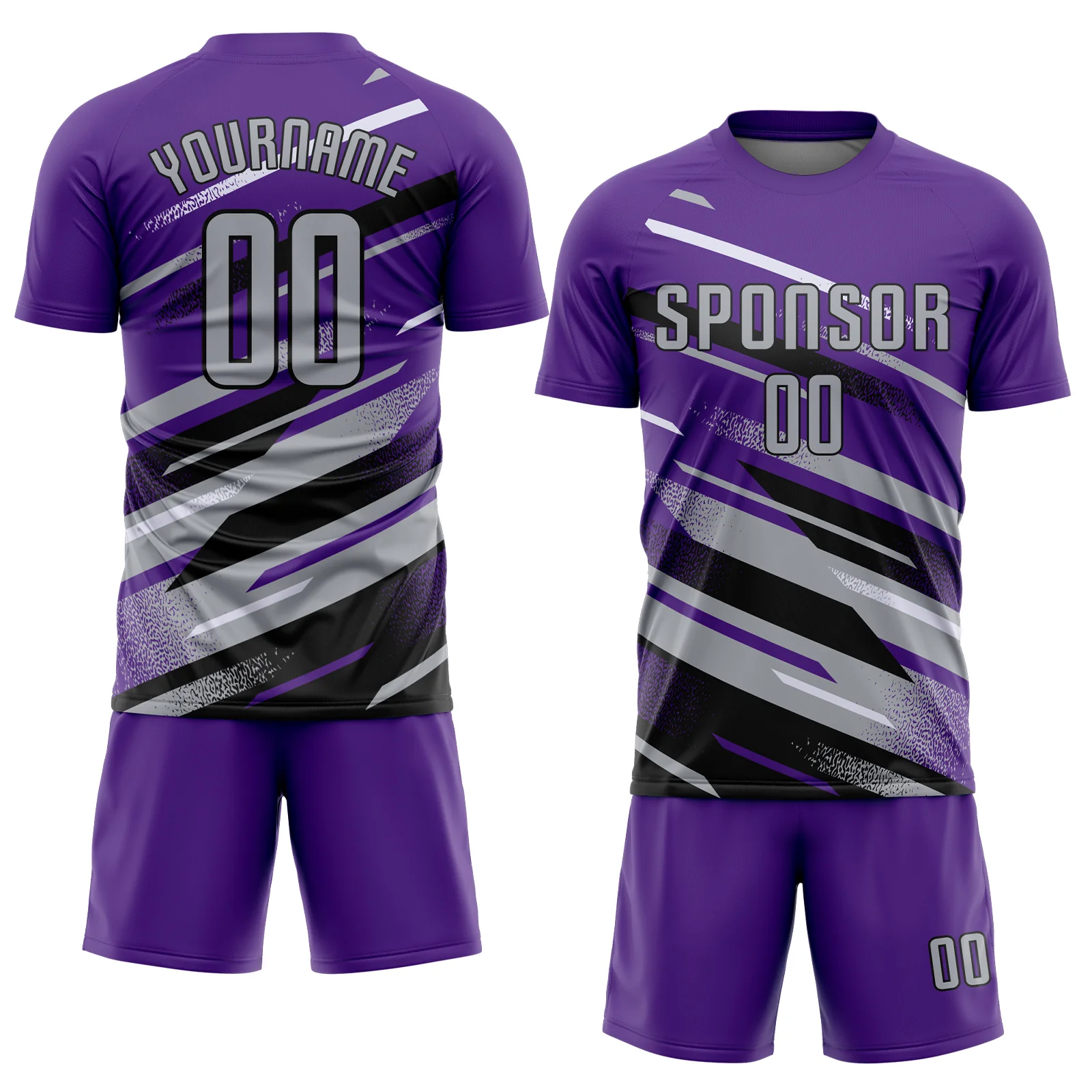 Custom Purple Gray Black-White Grunge Stripe And Grainy Sports Sublimation Soccer Uniform Jersey - Image 2