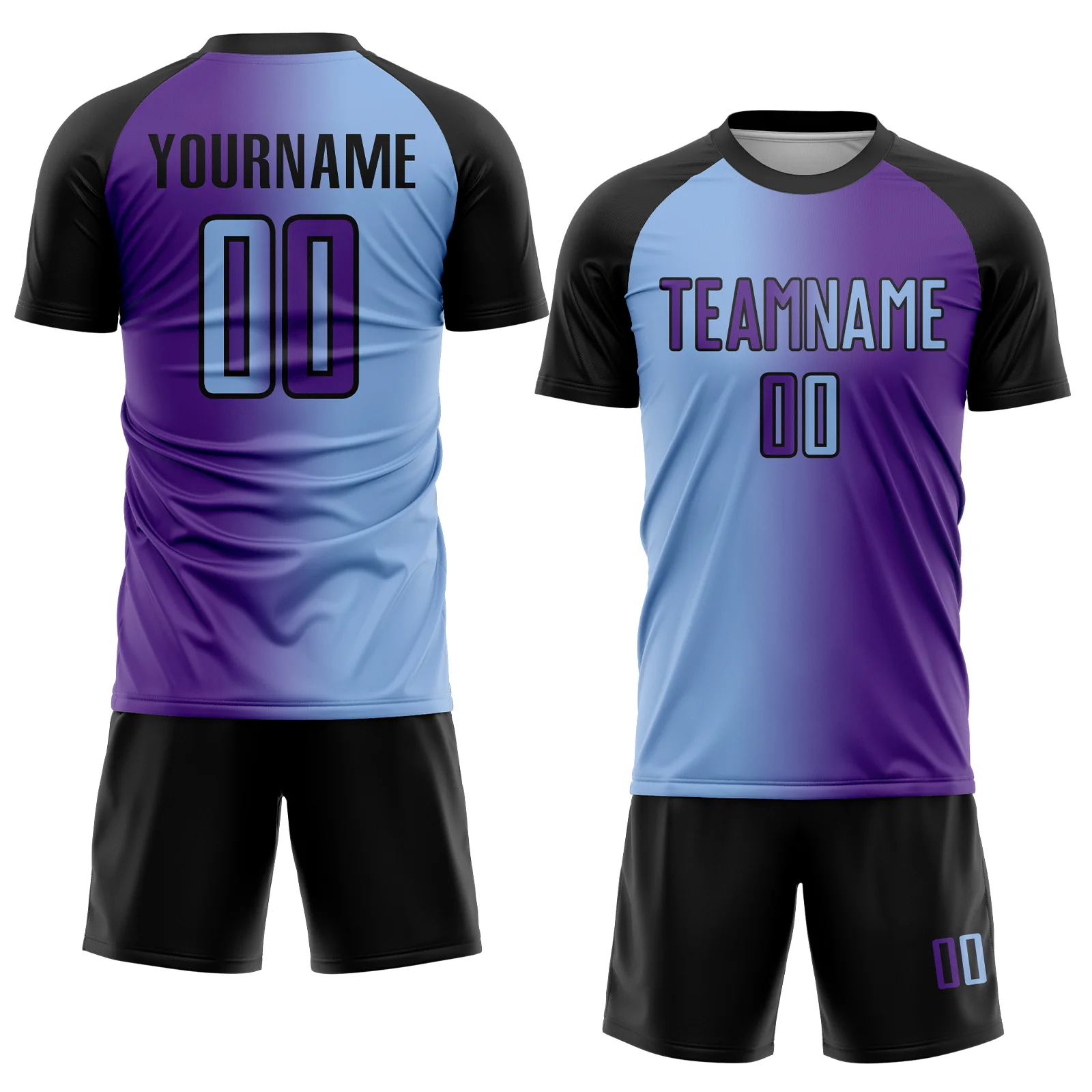Custom Purple Light Blue-Black Sublimation Gradient Fashion Soccer Uniform Jersey - Image 2