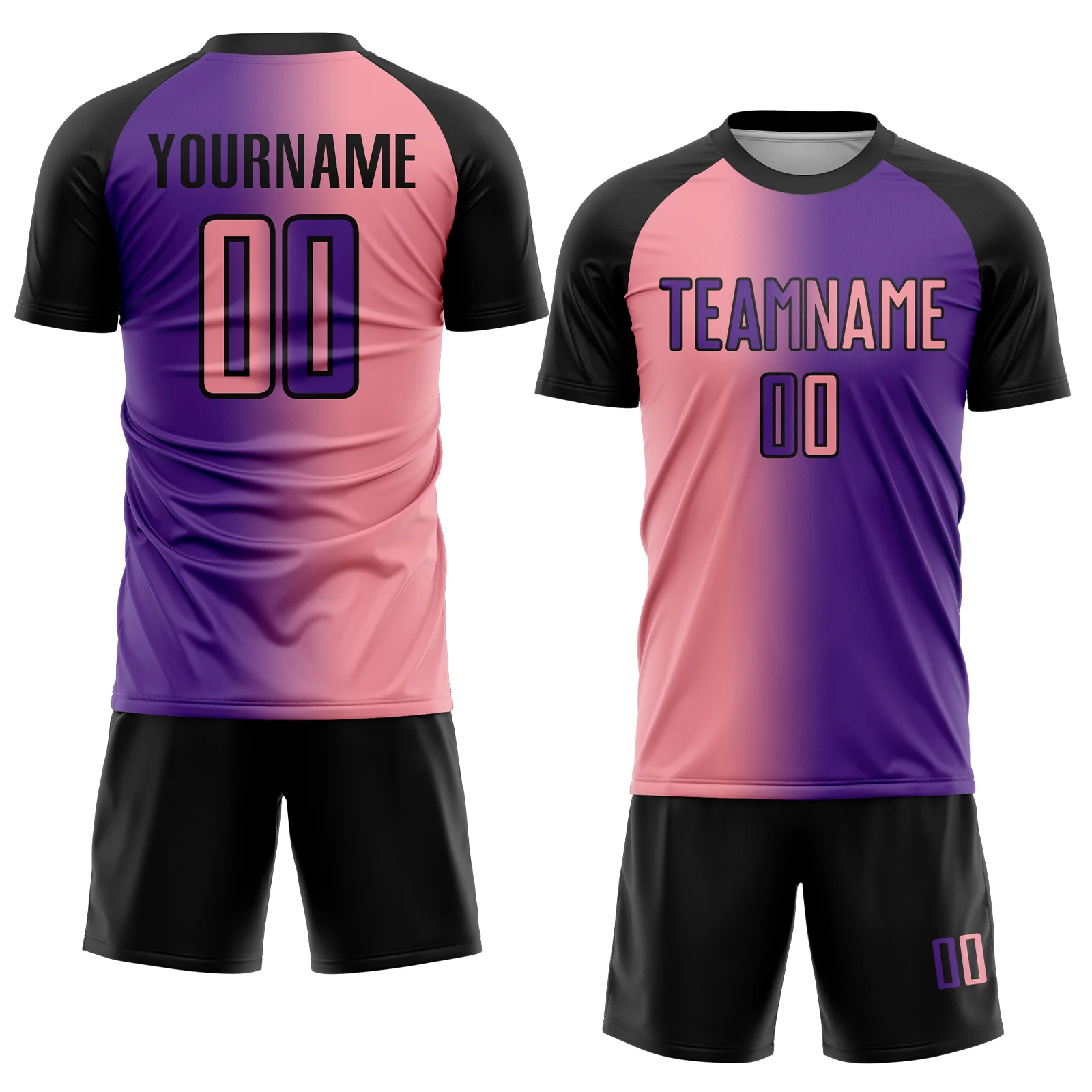 Custom Purple Medium Pink-Black Sublimation Gradient Fashion Soccer Uniform Jersey - Image 2