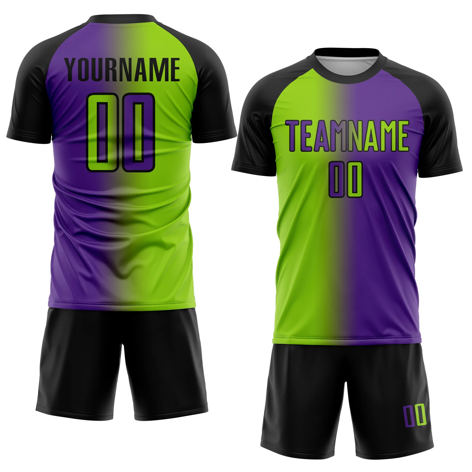 Custom Purple Neon Green-Black Sublimation Gradient Fashion Soccer Uniform Jersey - Image 2