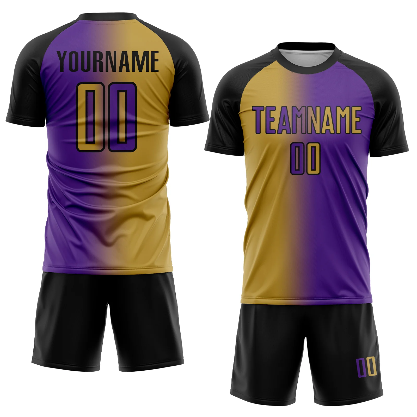 Custom Purple Old Gold-Black Sublimation Gradient Fashion Soccer Uniform Jersey - Image 2