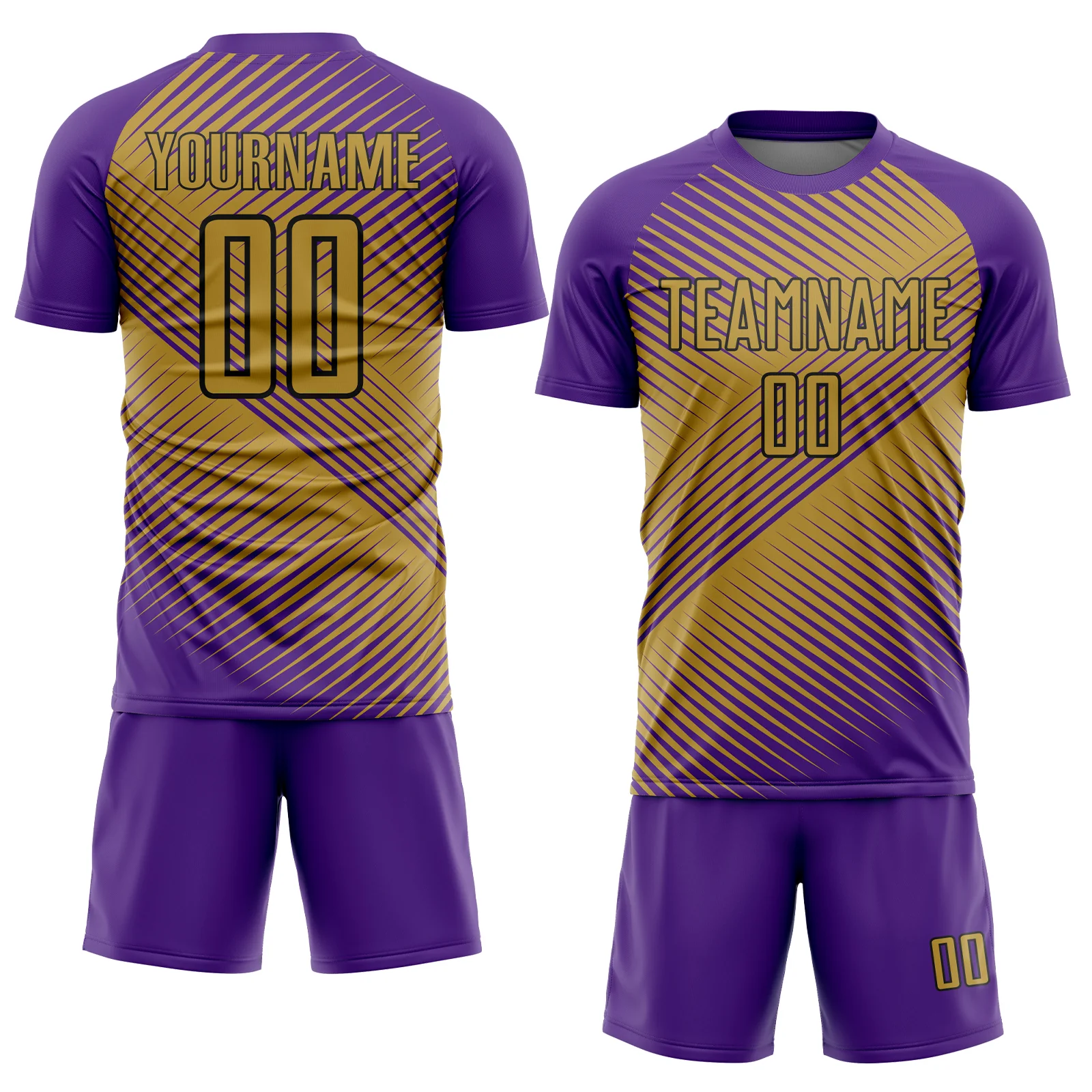 Custom Purple Old Gold-Black Line Sublimation Soccer Uniform Jersey - Image 2