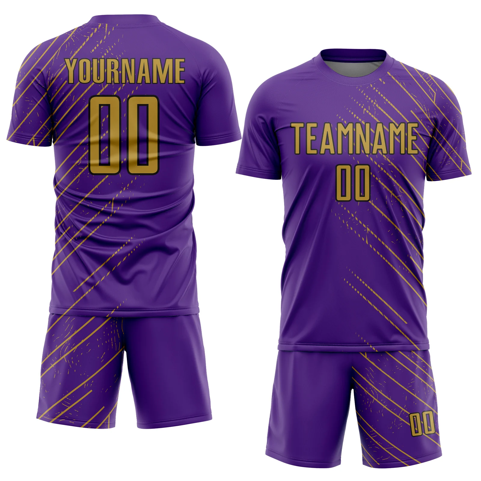 Custom Purple Old Gold-Black Lines Sports Sublimation Soccer Uniform Jersey - Image 2