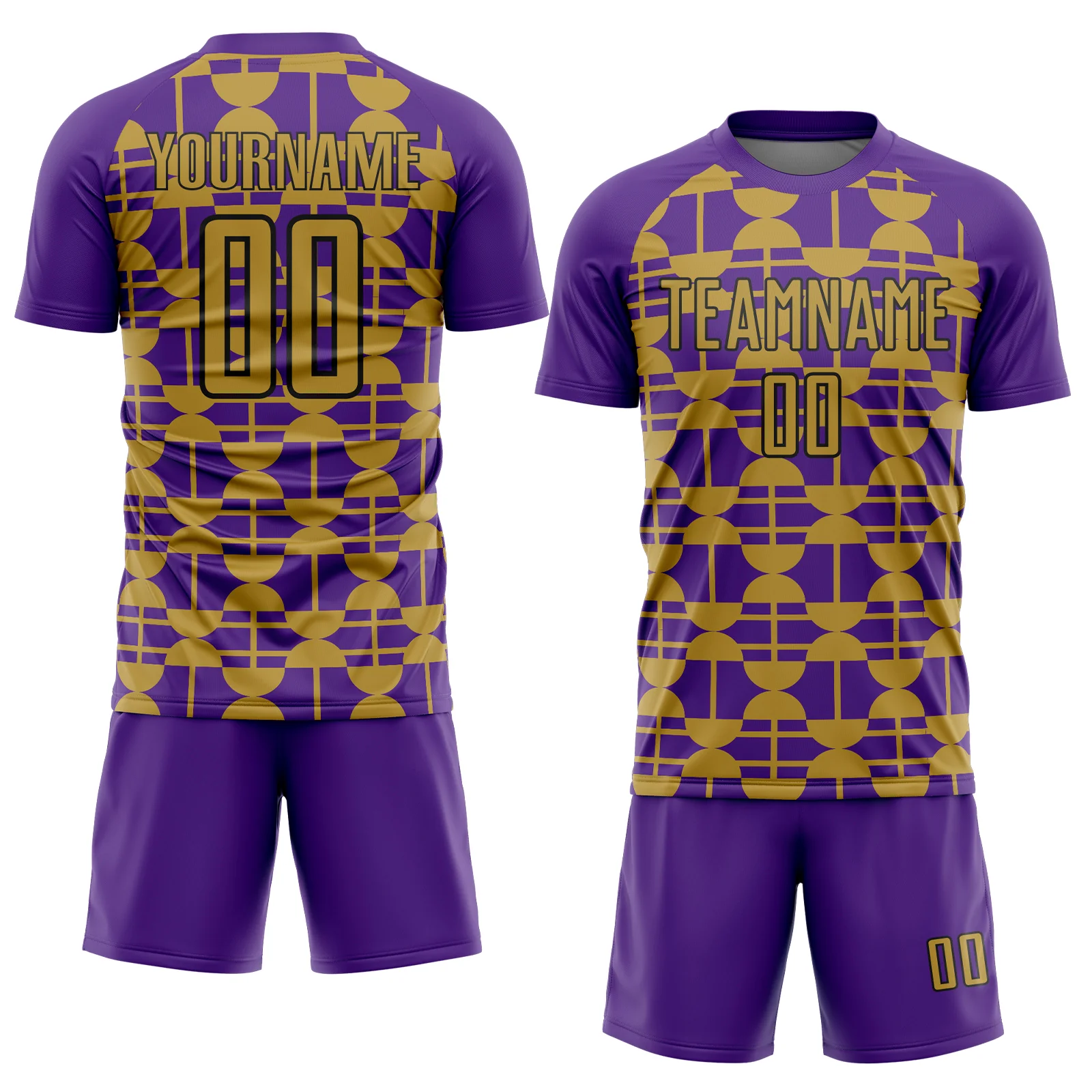 Custom Purple Old Gold-Black Geometric Shapes Sports Sublimation Soccer Uniform Jersey - Image 2