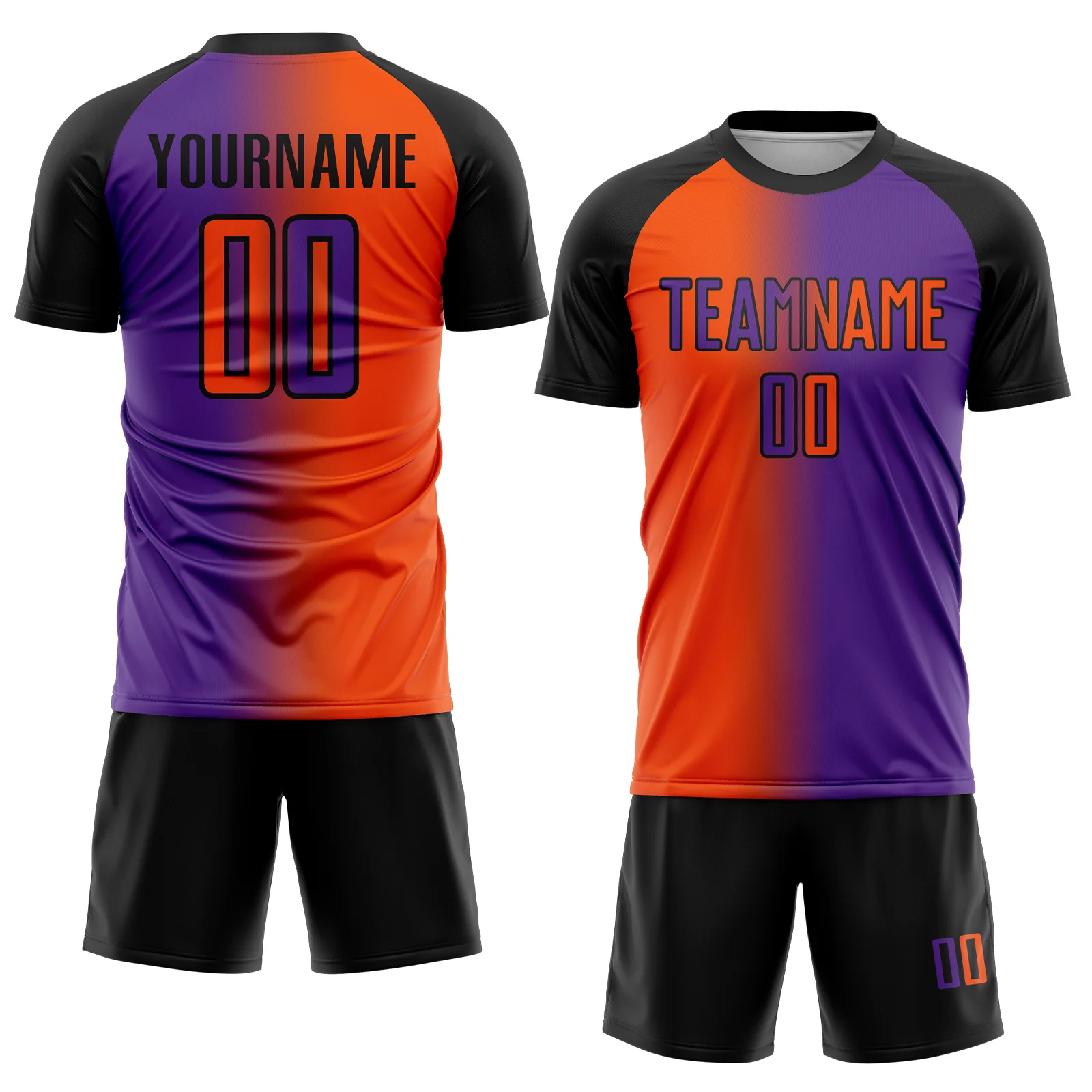 Custom Purple Orange-Black Sublimation Gradient Fashion Soccer Uniform Jersey - Image 2