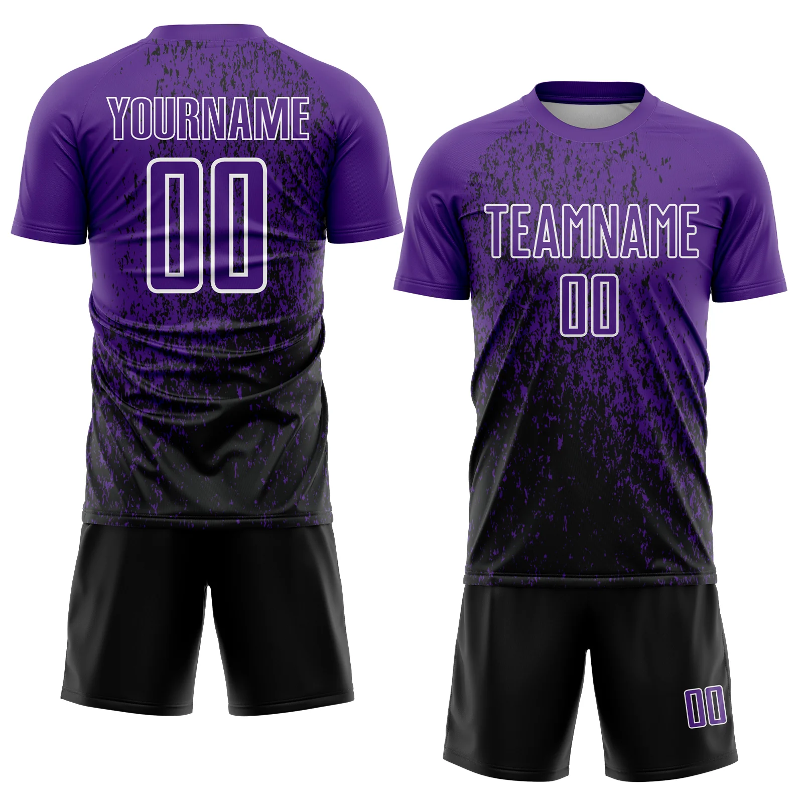 Custom Purple Black-White Abstract Fragment Art Sublimation Soccer Uniform Jersey - Image 2