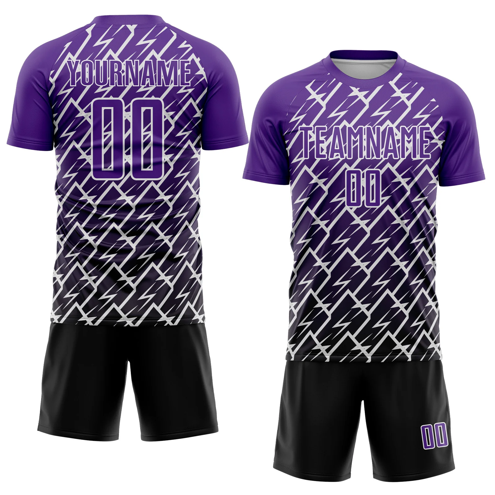 Custom Purple Black-White Lightning Sports Sublimation Soccer Uniform Jersey - Image 2