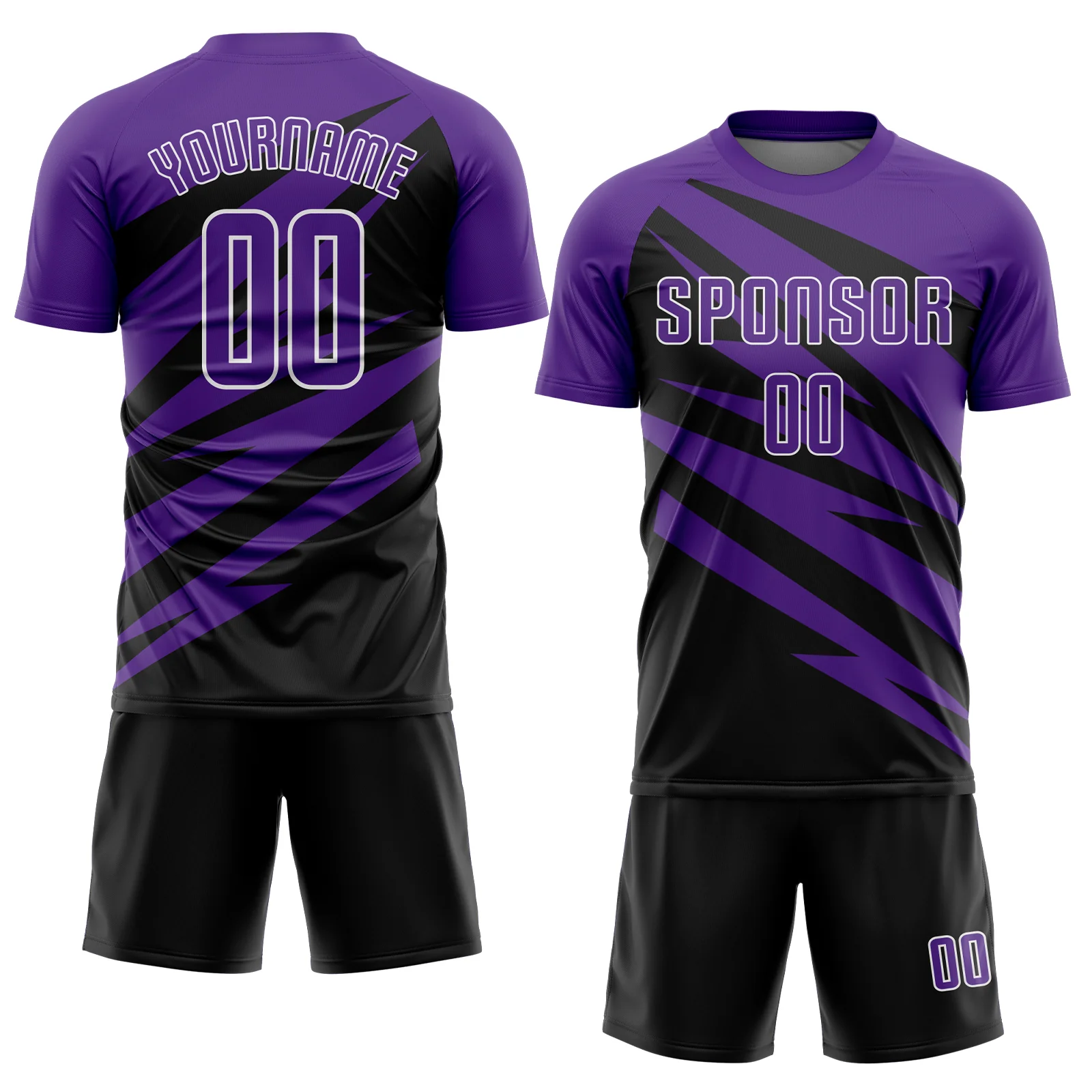 Custom Purple Black-White Abstract Line Sports Sublimation Soccer Uniform Jersey - Image 2