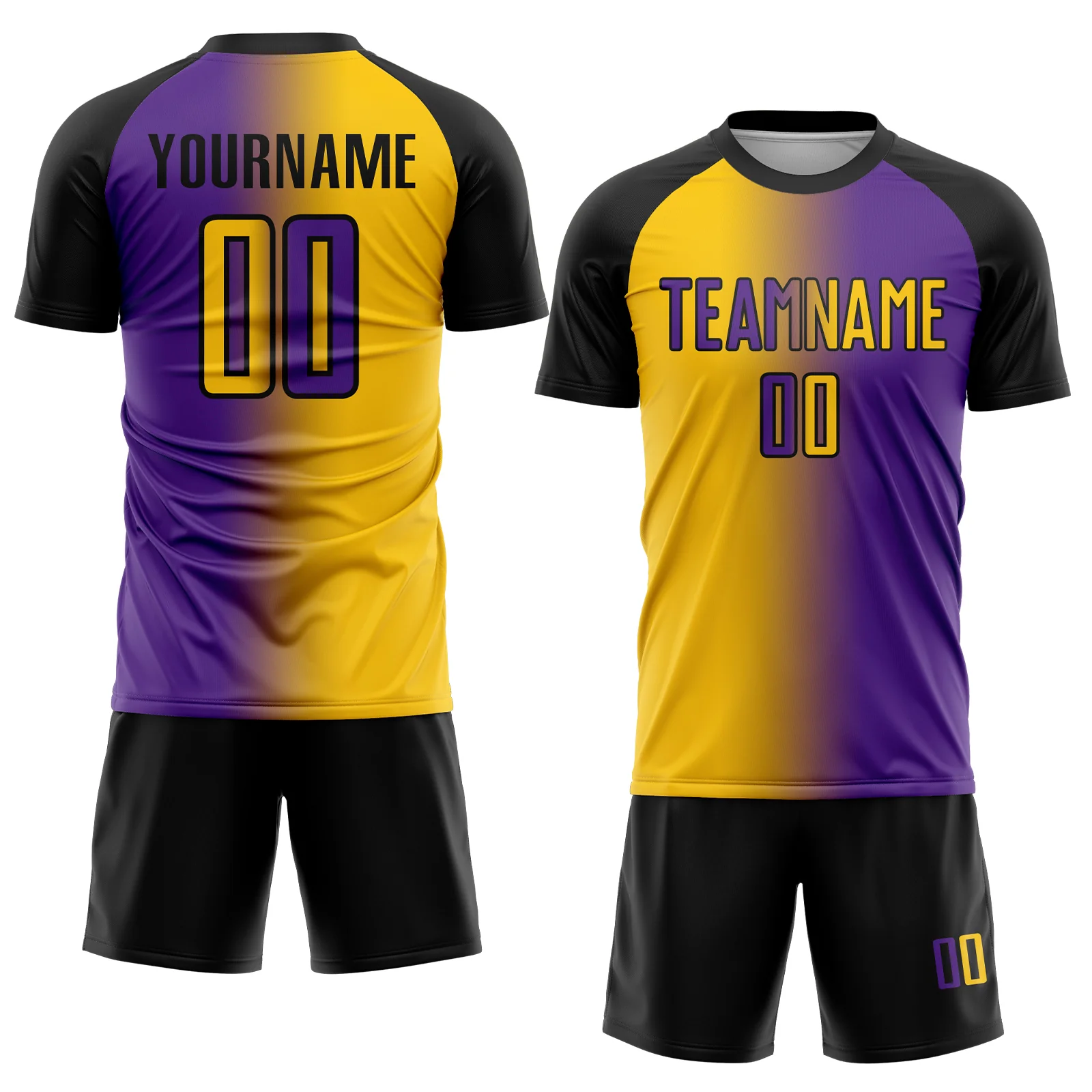Custom Purple Yellow-Black Sublimation Gradient Fashion Soccer Uniform Jersey - Image 2