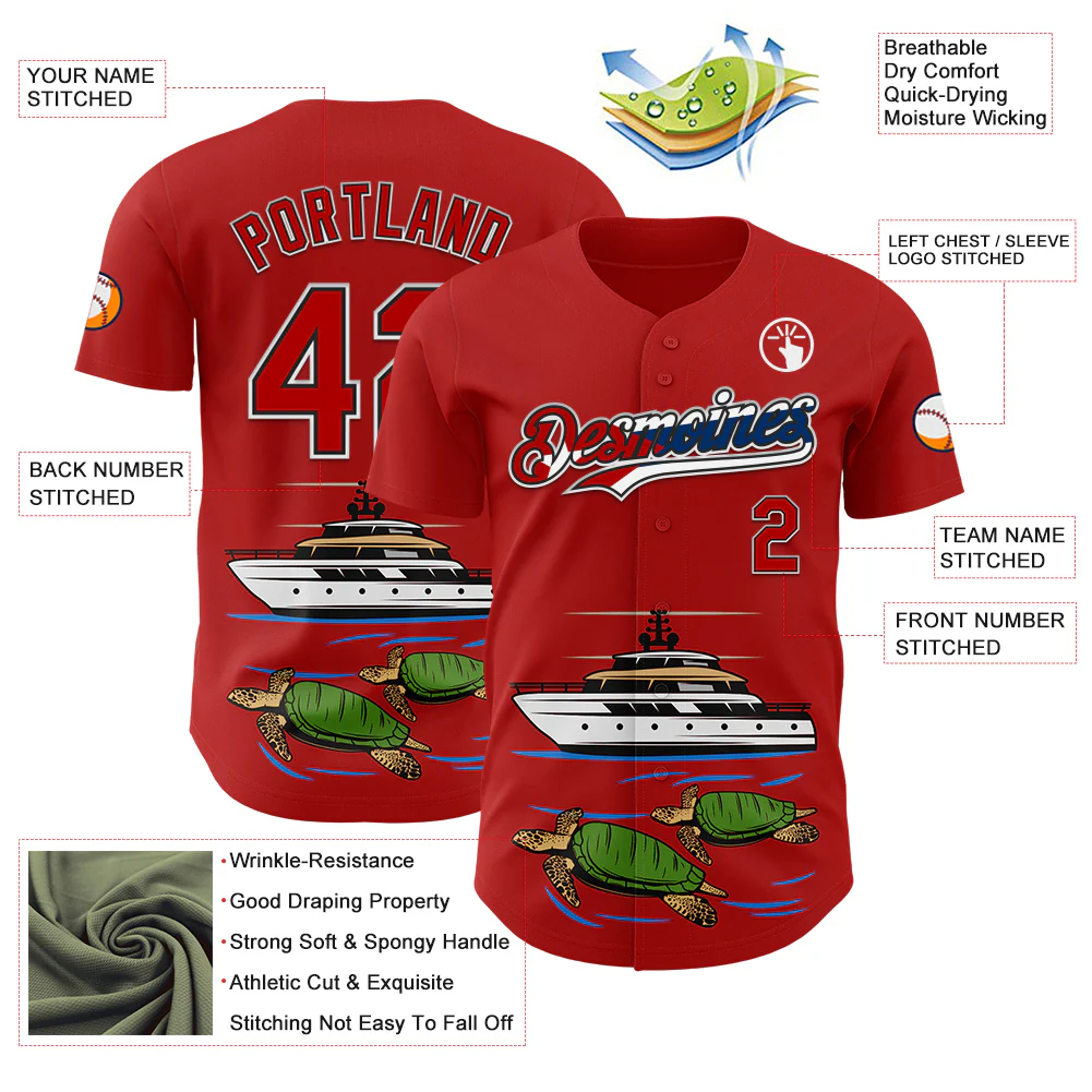 Custom Red Black White-Cuban Flag 3D Cuba Authentic Baseball Jersey - Image 3