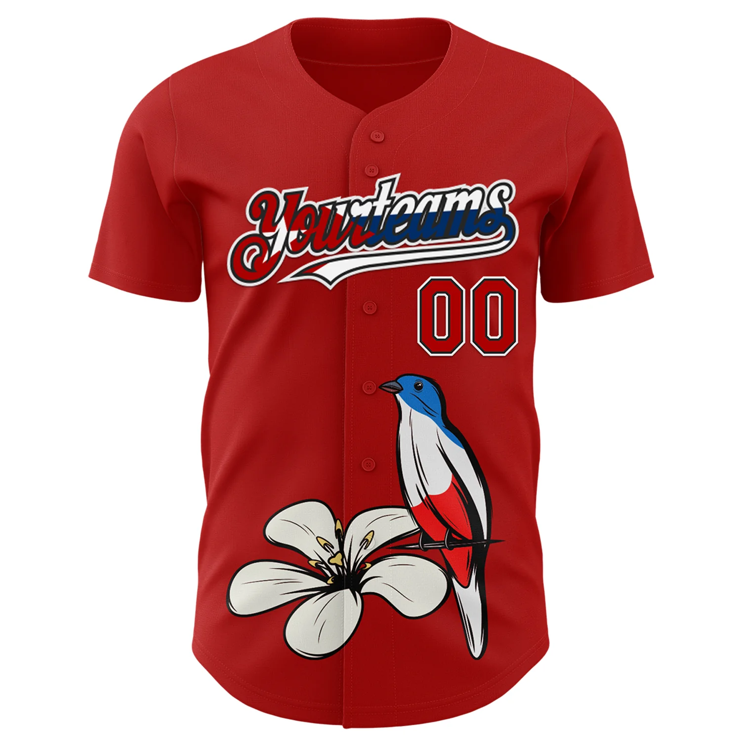 Custom Red Black White-Cuban Flag 3D Cuba Authentic Baseball Jersey - Image 2