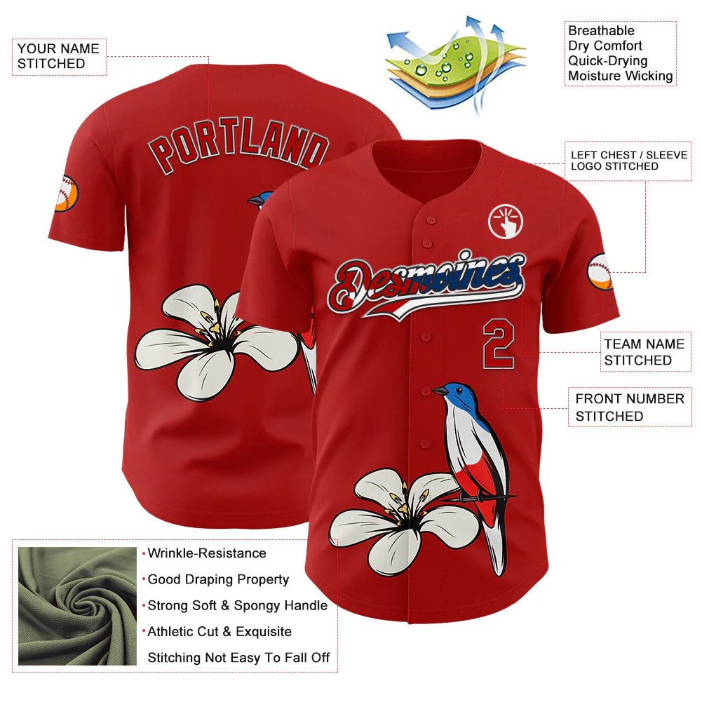 Custom Red Black White-Cuban Flag 3D Cuba Authentic Baseball Jersey - Image 3