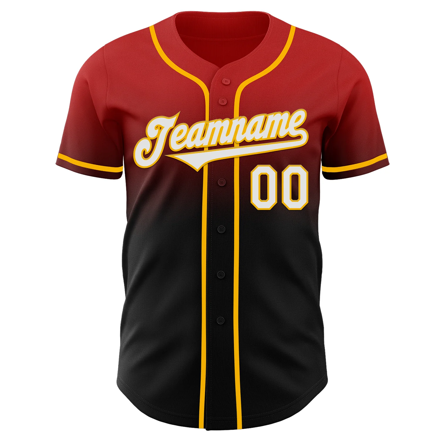 Custom Red Black-Gold Authentic Fade Fashion Baseball Jersey - Image 2