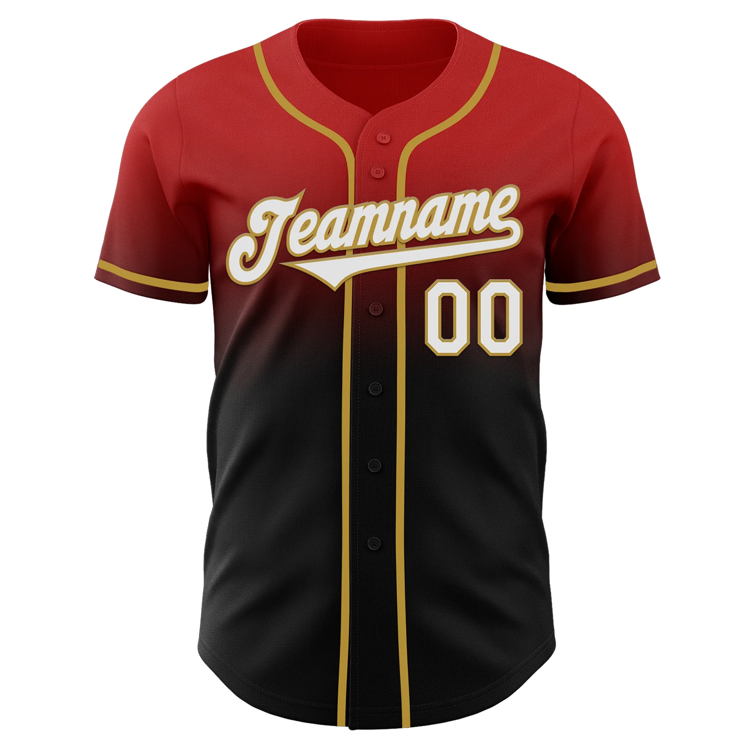 Custom Red Black-Old Gold Authentic Fade Fashion Baseball Jersey - Image 2